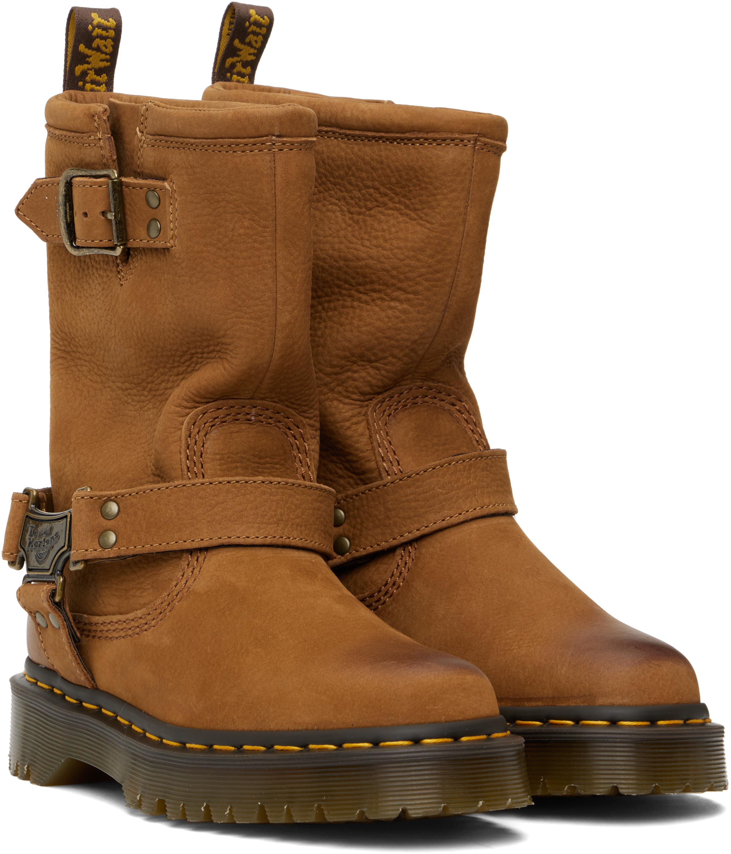 Dr. Martens' Tan Anistone Hi Leather Biker Boots In Desert Brown Tumbled