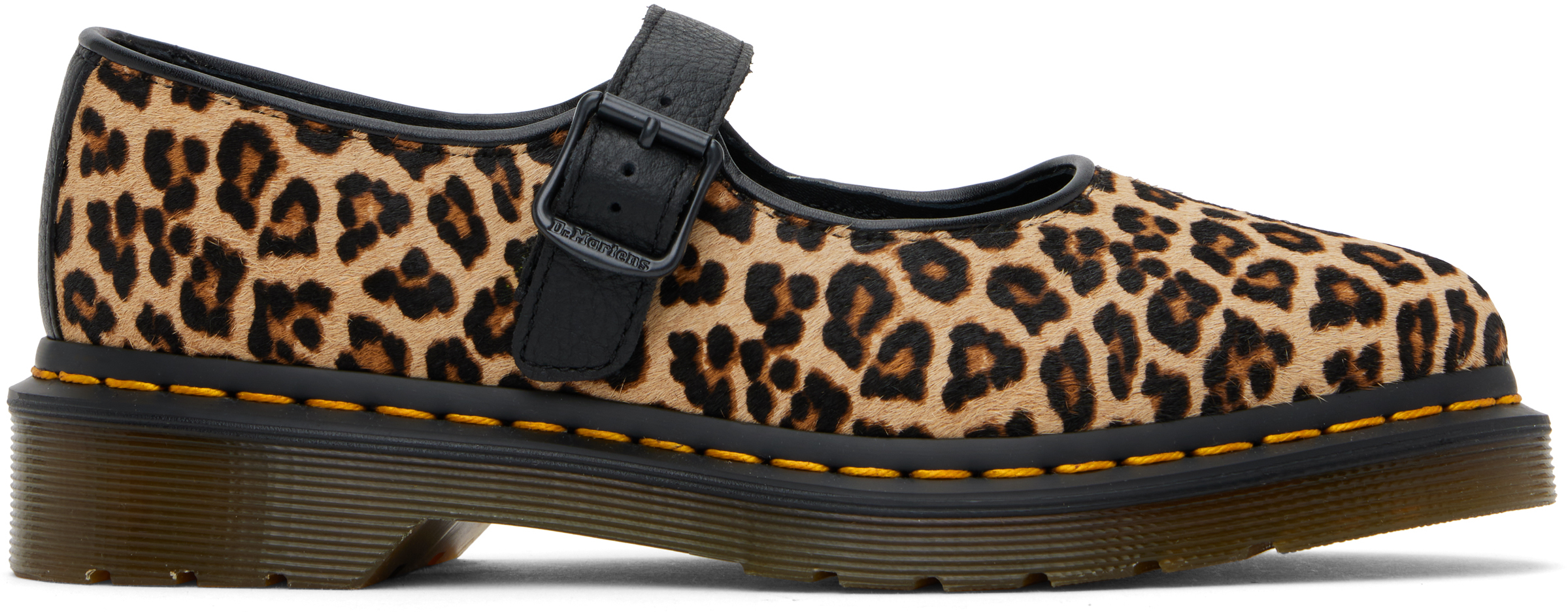 Dr. Martens' Ballerine Mary Jane Elphie Light Tan Mini Leopard In Mini Leopard Spot