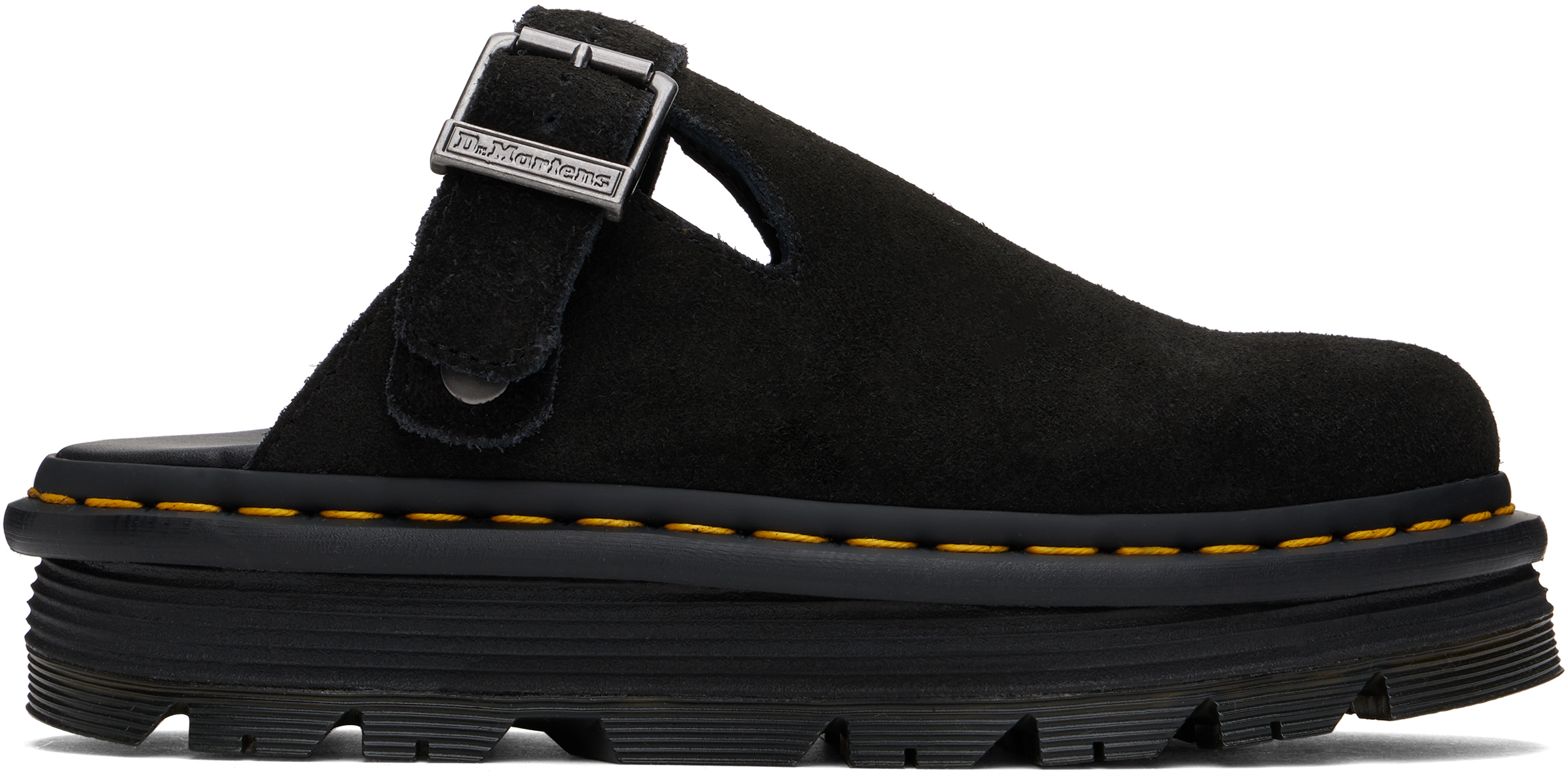 Shop Dr. Martens' Black Zebzag Suede Slingback Platform Mules In Black E.h Suede Mb