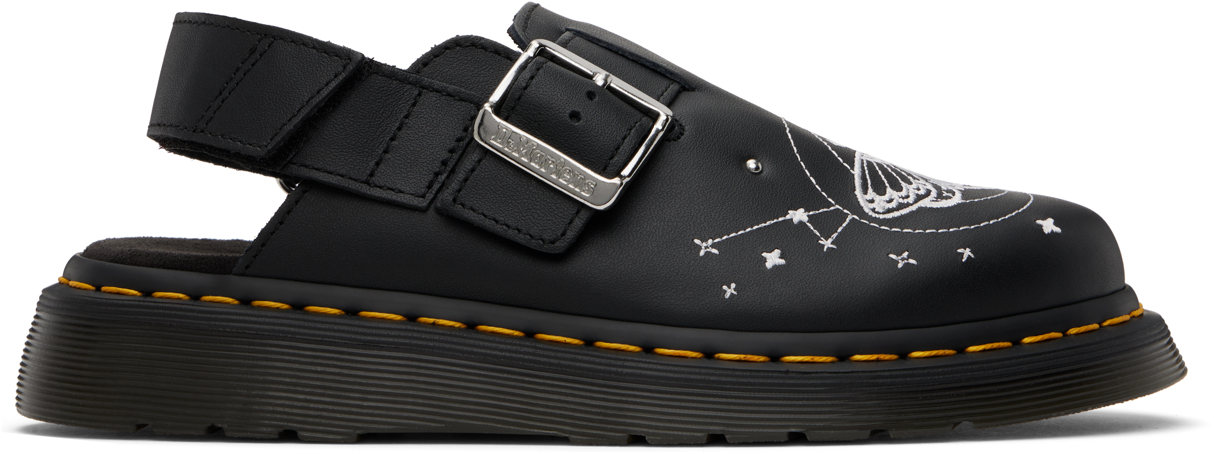 Black Jorge II Celestial Moth Embroidered Leather Slip-on Loafers