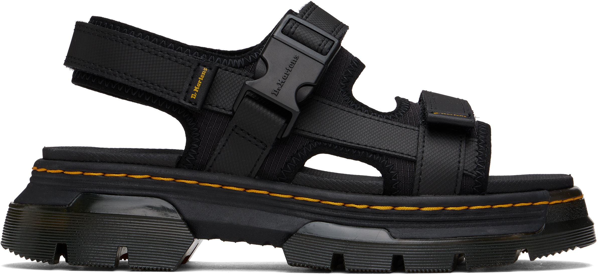 Shop Dr. Martens' Black Forster Poly Webbing Sandals In Black Polyrip Stop