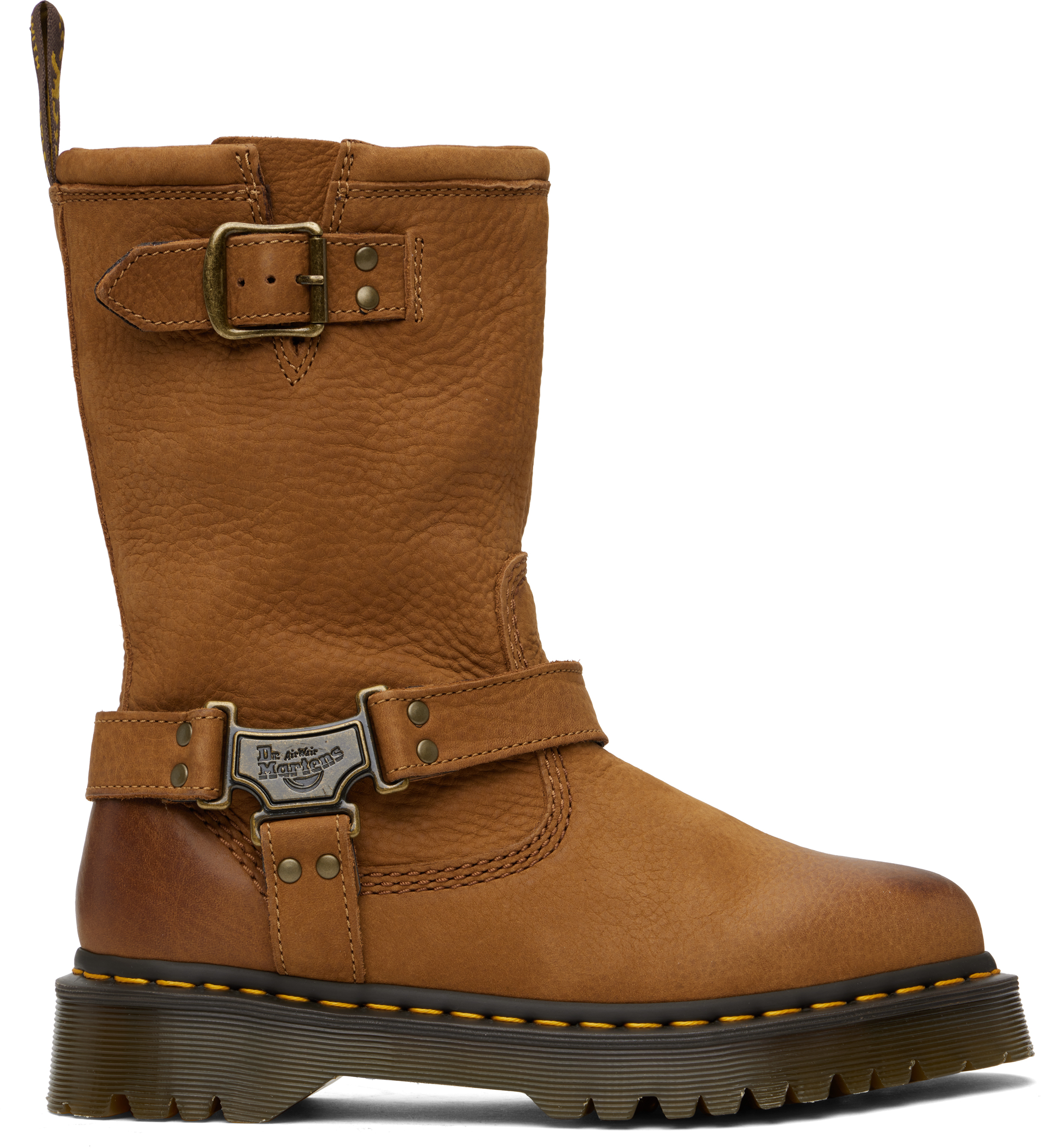 Tan Anistone Hi Leather Biker Boots by Dr. Martens on Sale