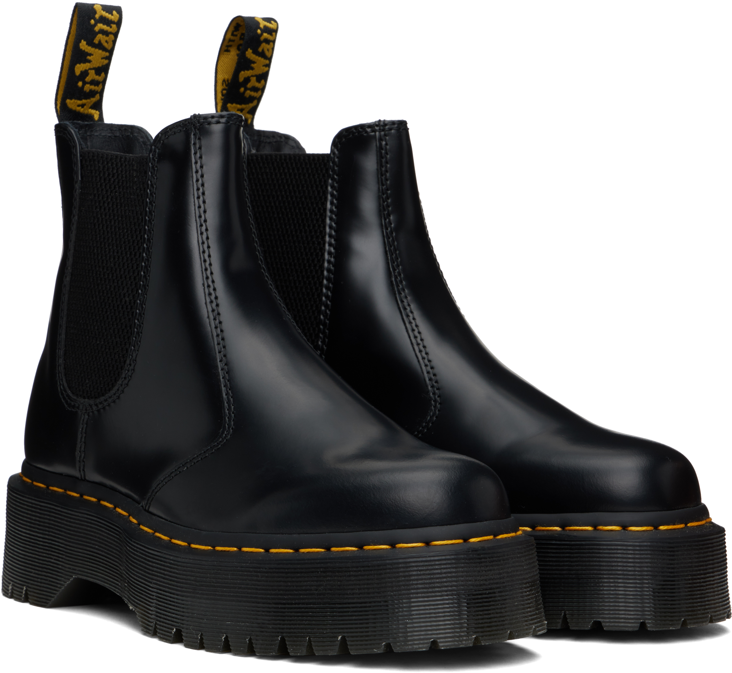 Dr. Martens' Black 2976 Polished Smooth Platform Chelsea Boots In Black Polished Smoot
