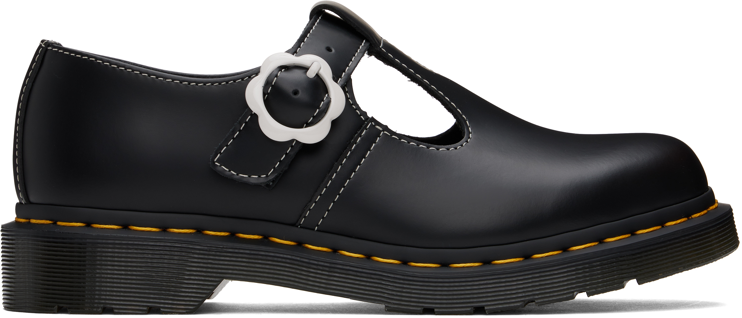 dr. martens black polley flower loafers