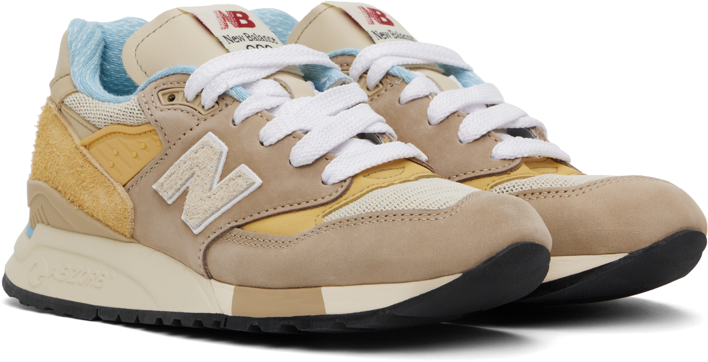 New Balance Brown & Beige 'made In Usa' 998 Sneakers In Yellow