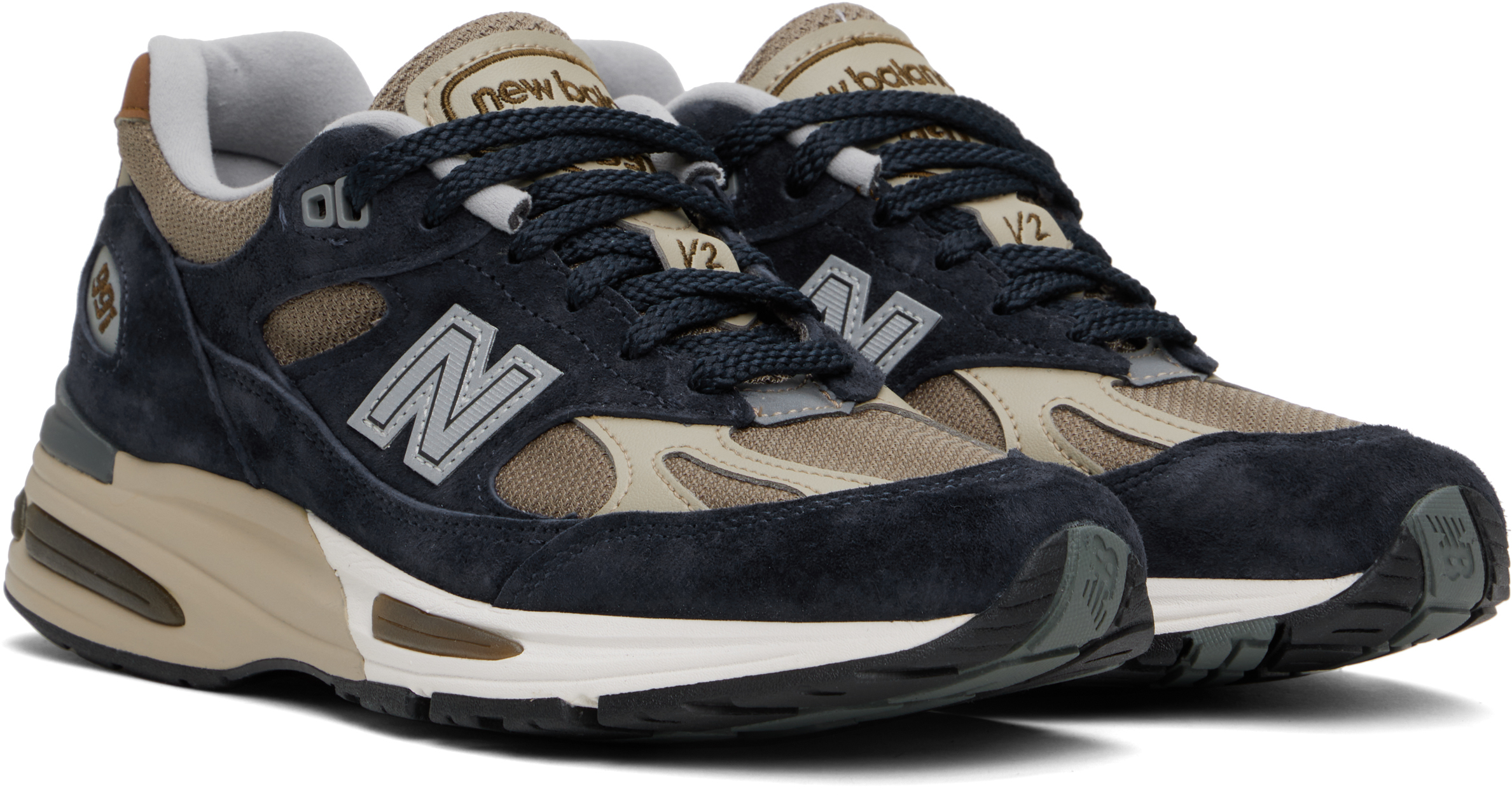 New Balance Black & Beige 'made In Uk' 991v2 Sneakers In After Midnight/sepia