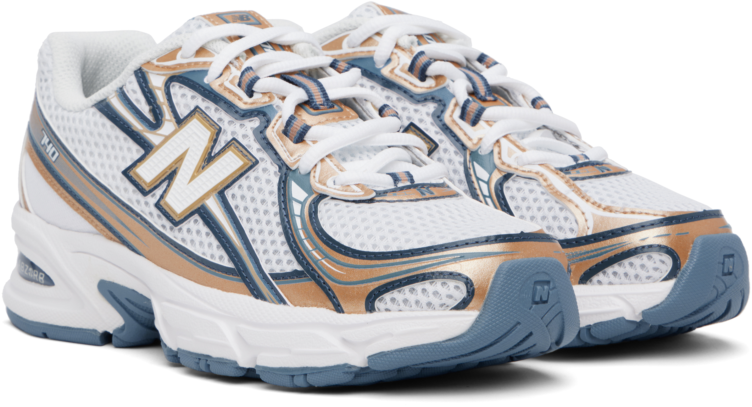 New Balance White & Tan 740 Sneakers
