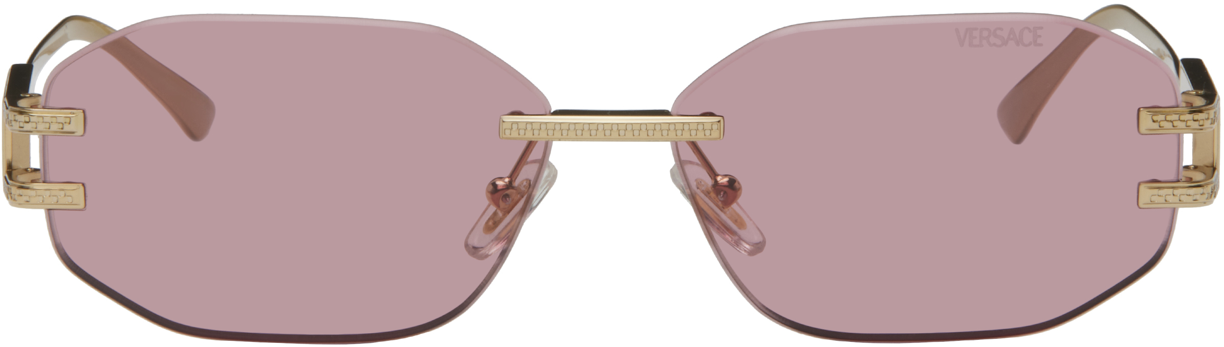 Gold Damier Plaque Sunglasses by Versace on Sale