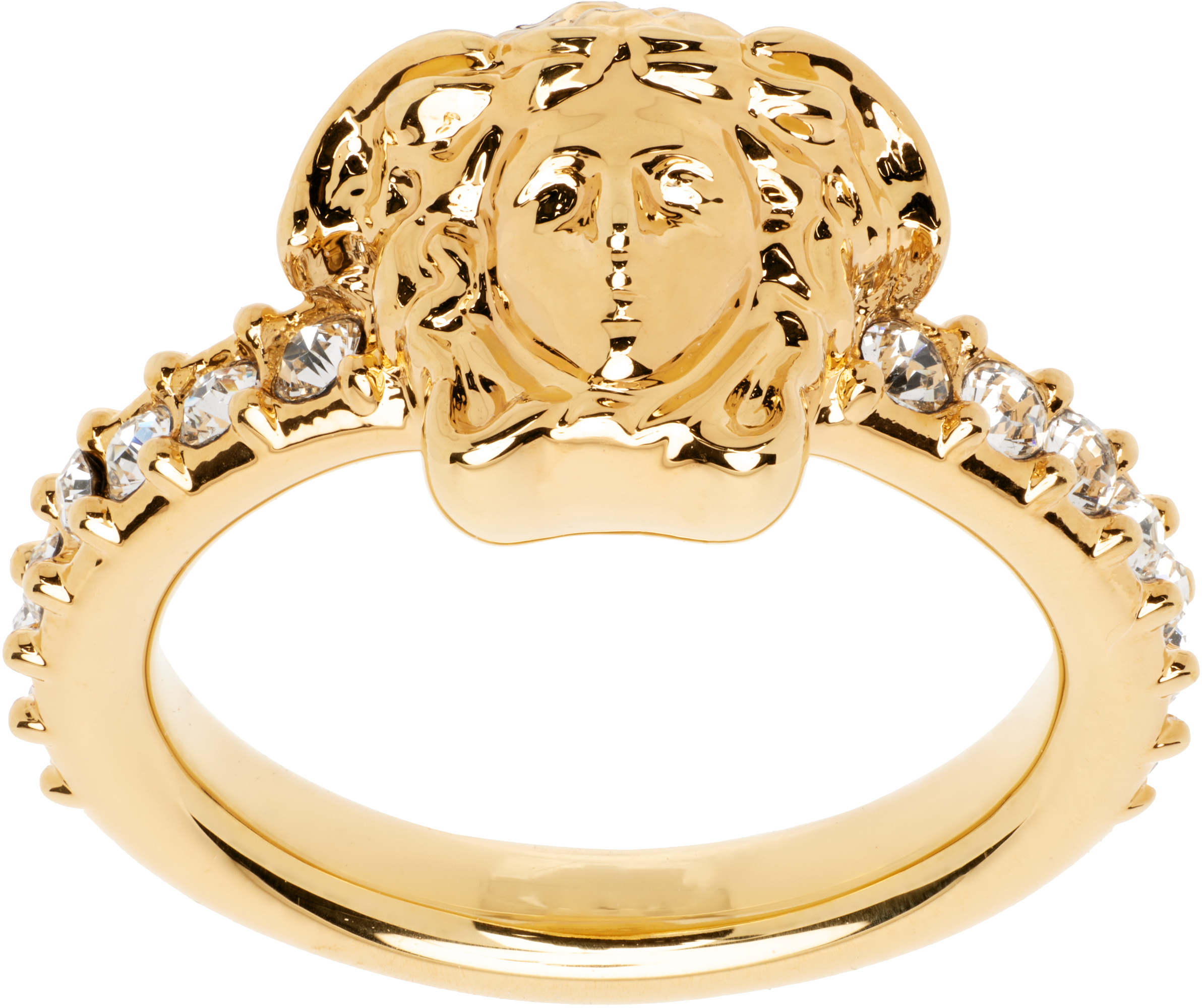 Versace: Gold Crystal 'La Medusa' Ring | SSENSE