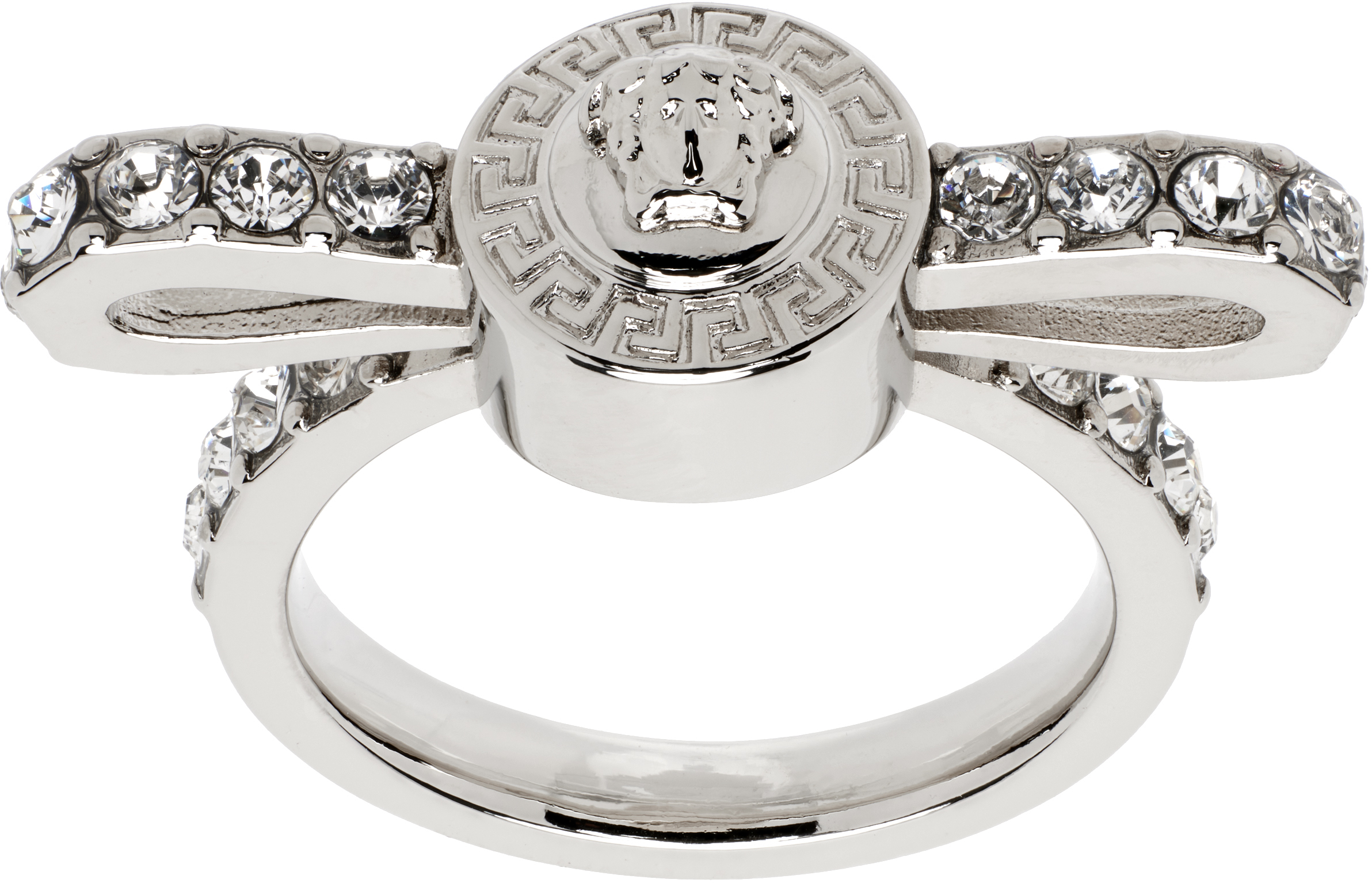 【関税込み】Versace シルバー Crystal Gianni Ribbon リング Versaceのシルバー Crystal Gianni Ribbon リングがセール中