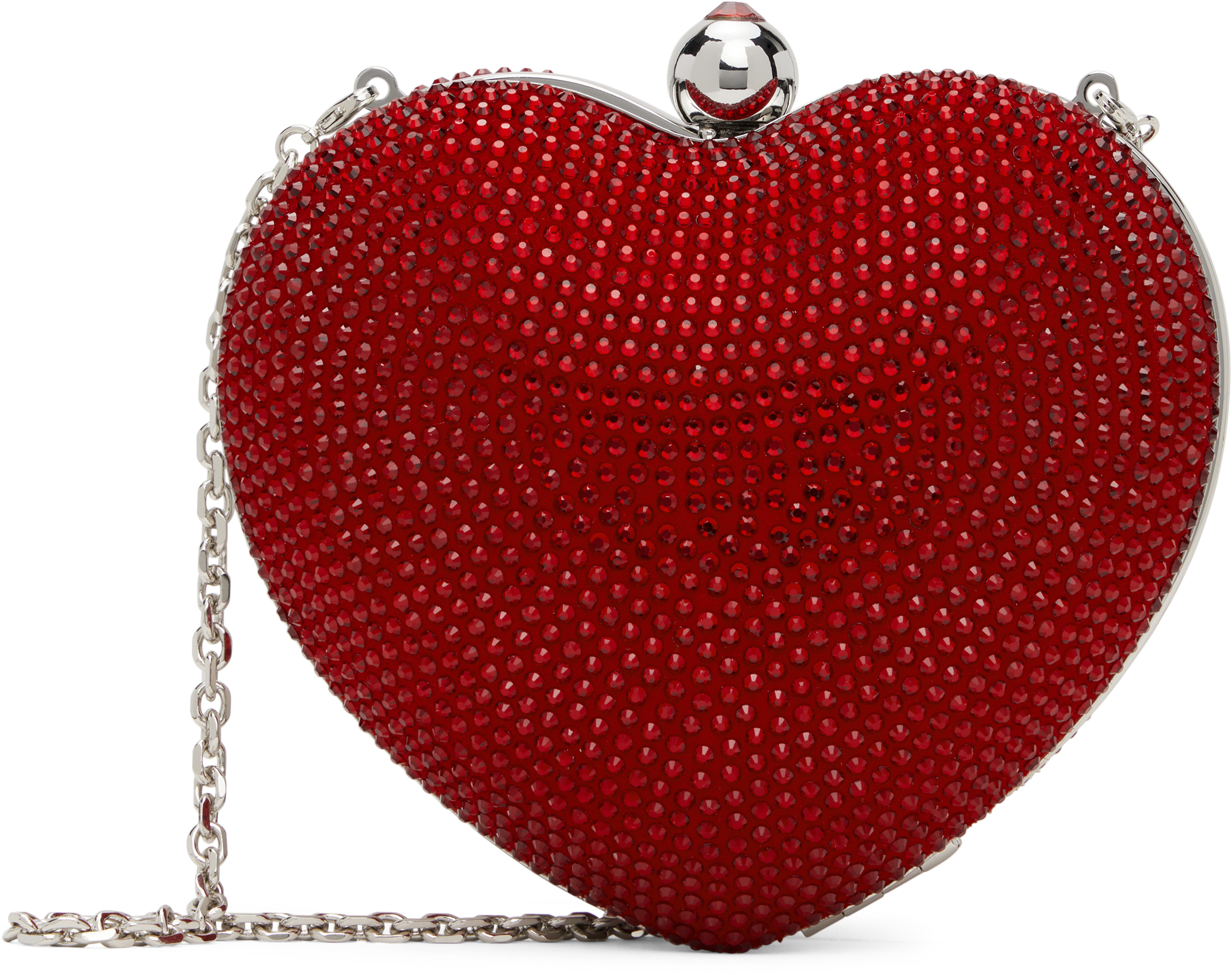 Red Crystal Heart Suede Clutch