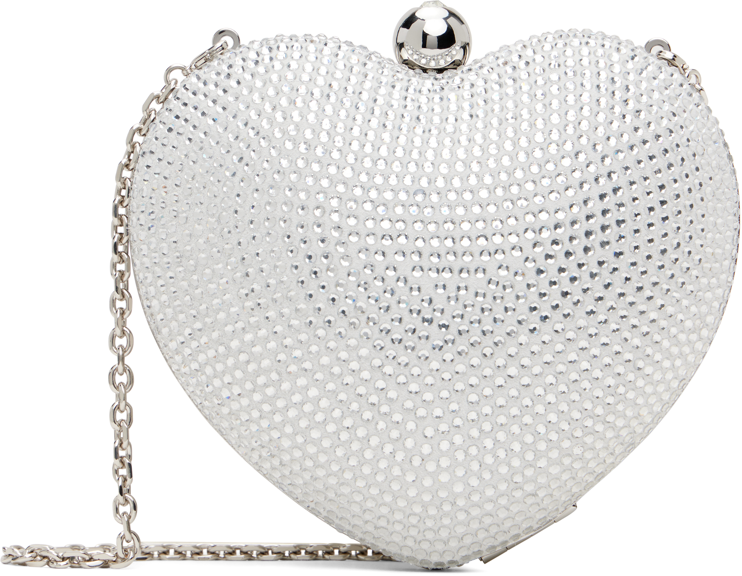 White Crystal Heart Suede Clutch