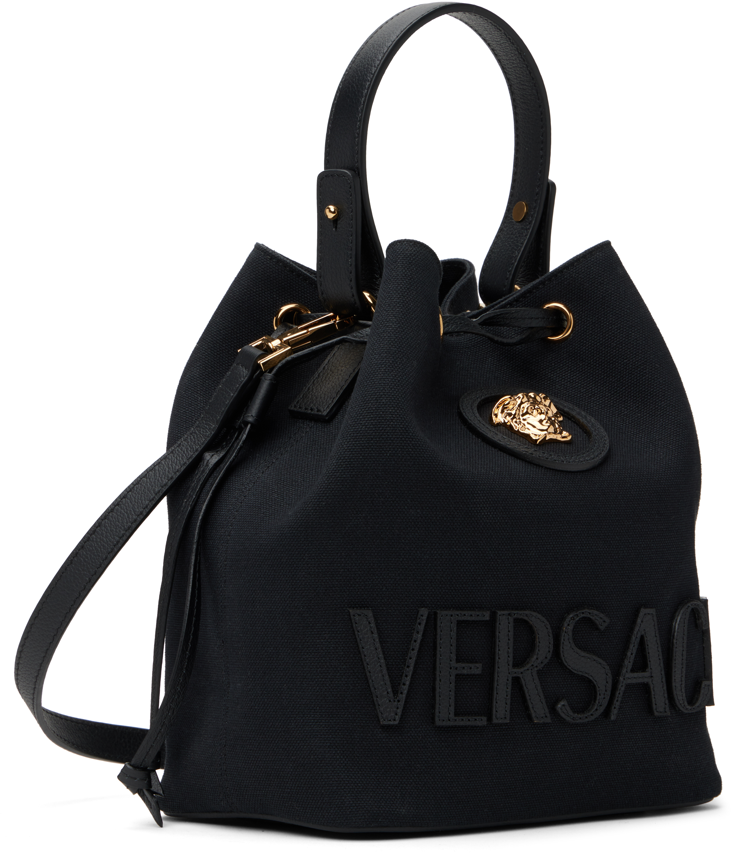 Versace Black 'la Medusa' Canvas Bucket Bag In 1b00v-black-