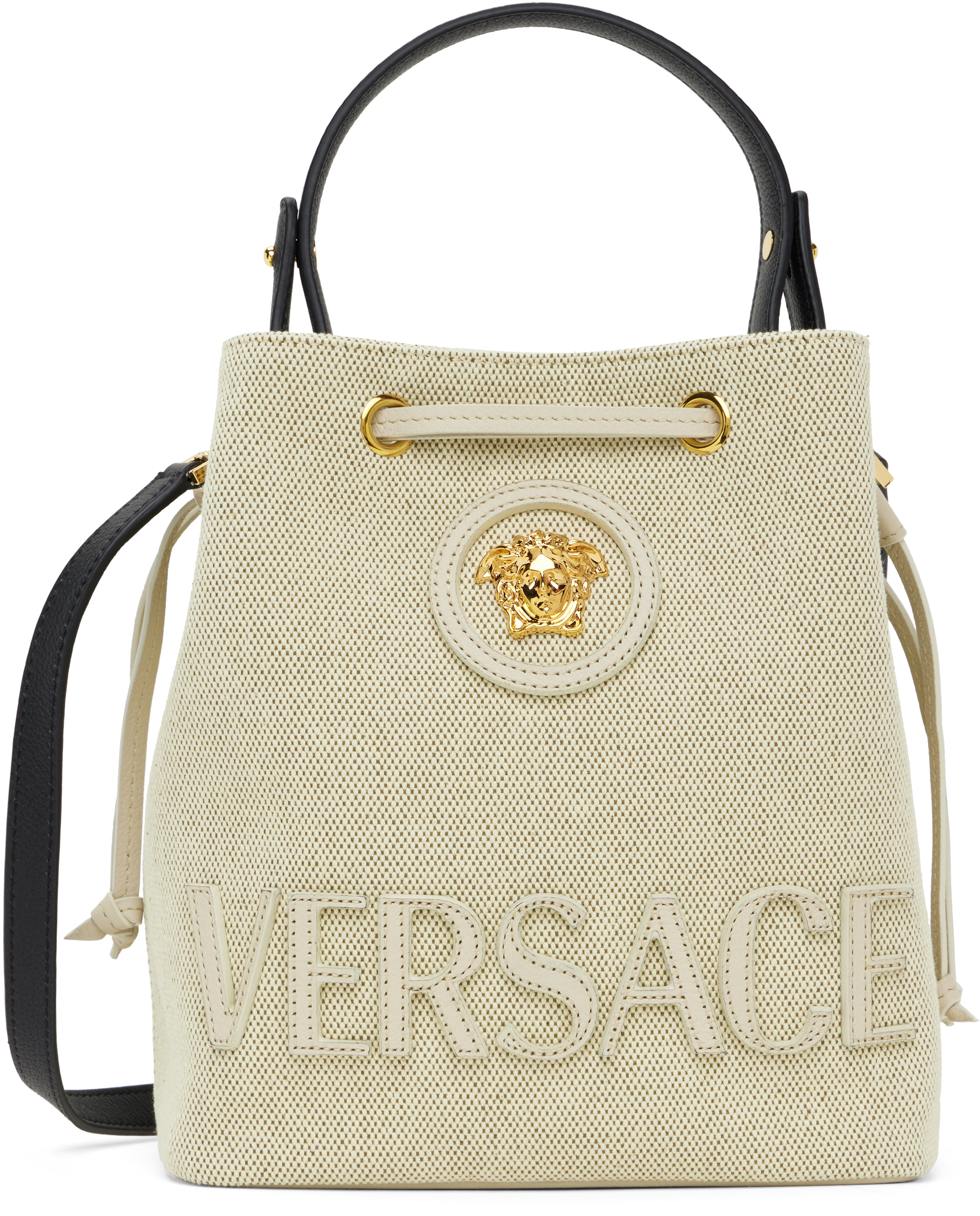 Beige Bucket Fabric & Calf Leather Bag