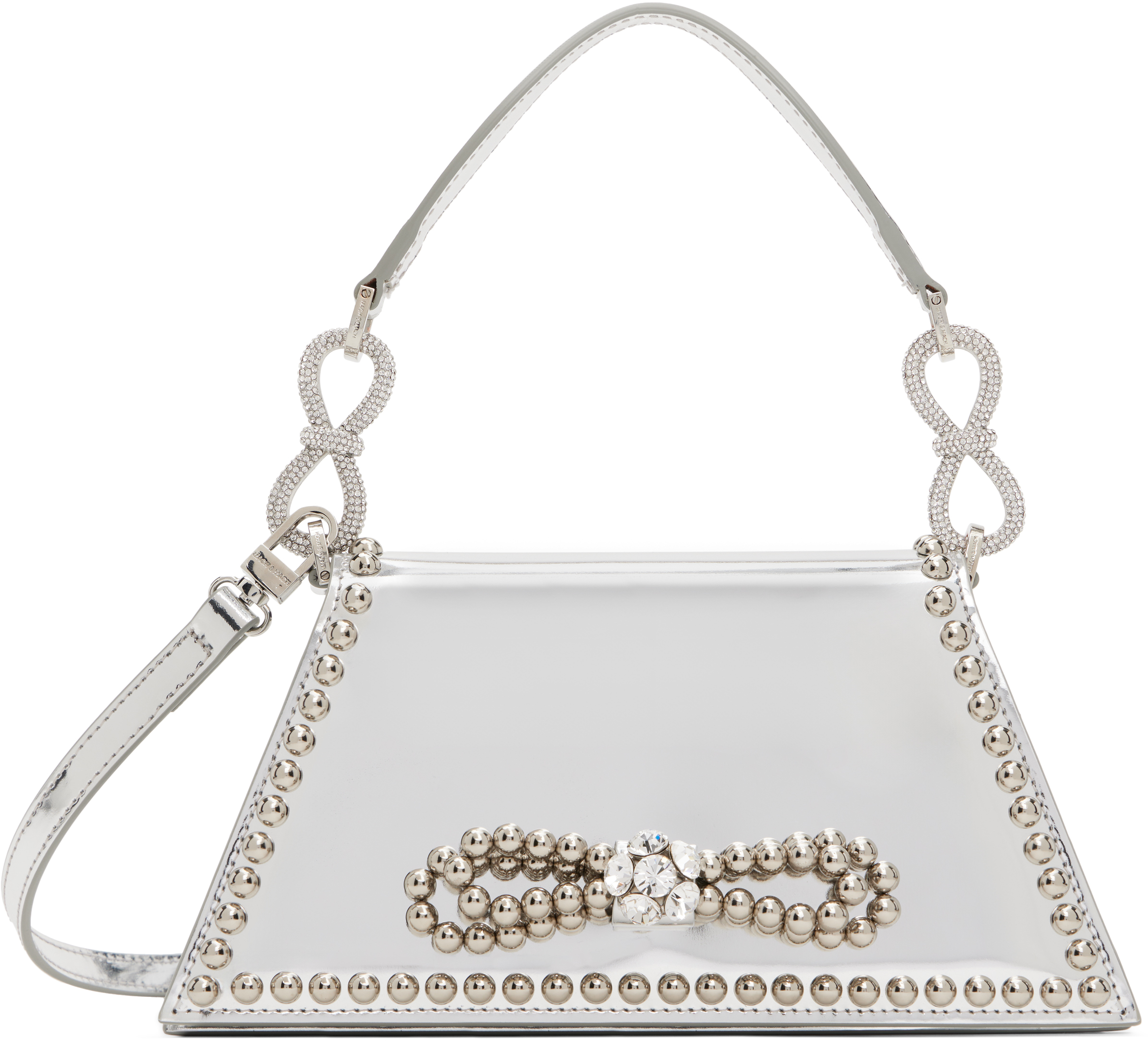 Silver Double Bow Mirror Leather Samantha Bag