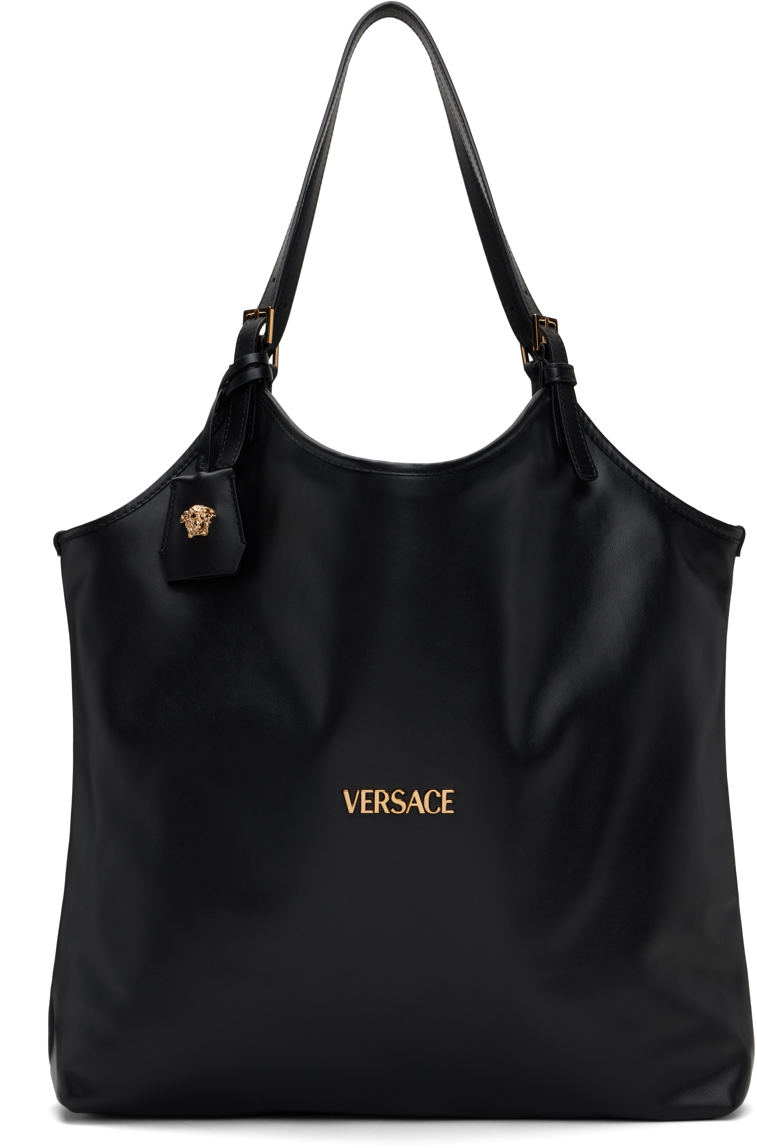 Versace ブラック カーフレザー トートバッグ Versaceのブラック カーフレザー トートバッグがセール中