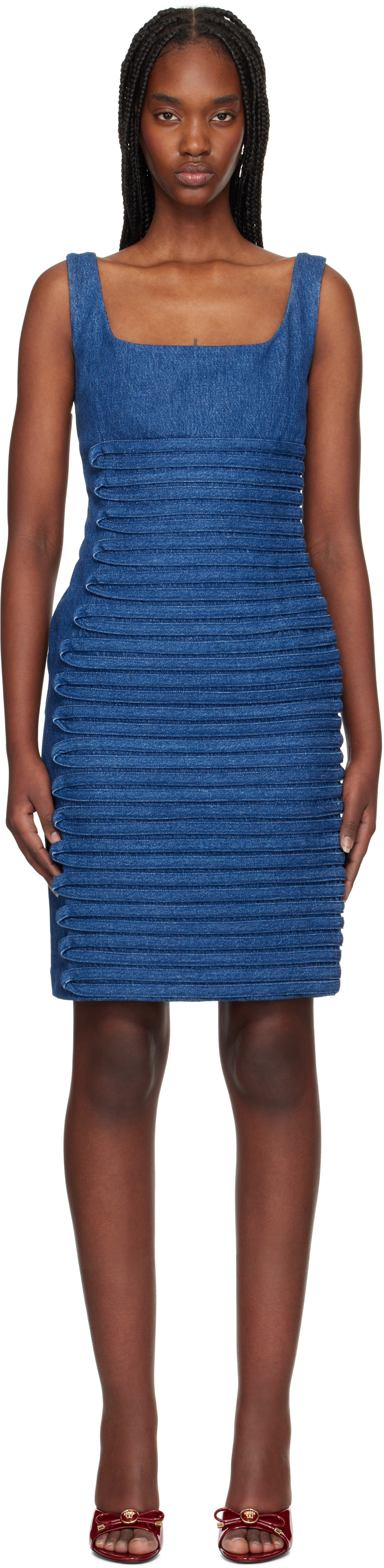 Versaceのブルー スクープネック フィット デニム ミニ