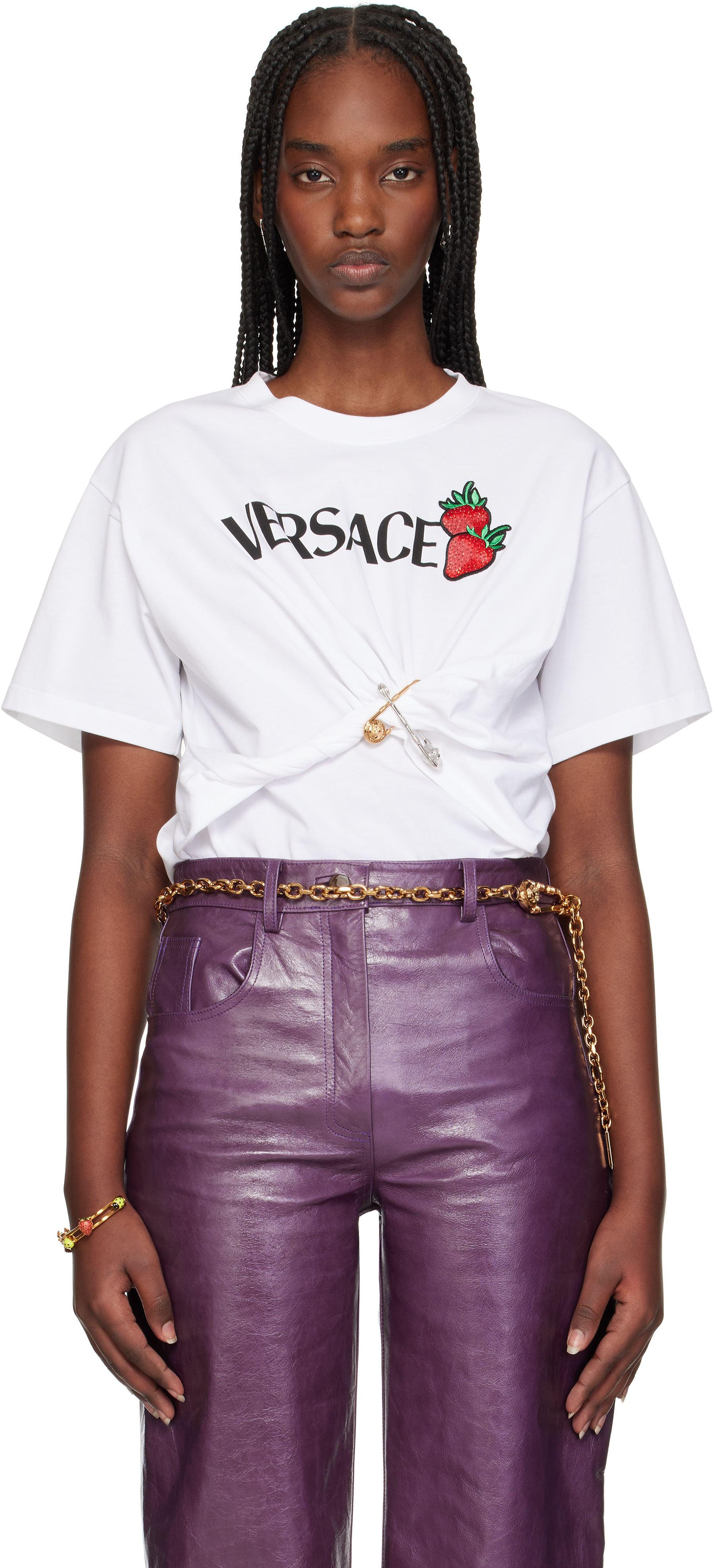 【関税＆送料込み】Versace T-Shirt Versace Safety Pin VERSACE Safety Pin Graphic T-Shirt - POIZON