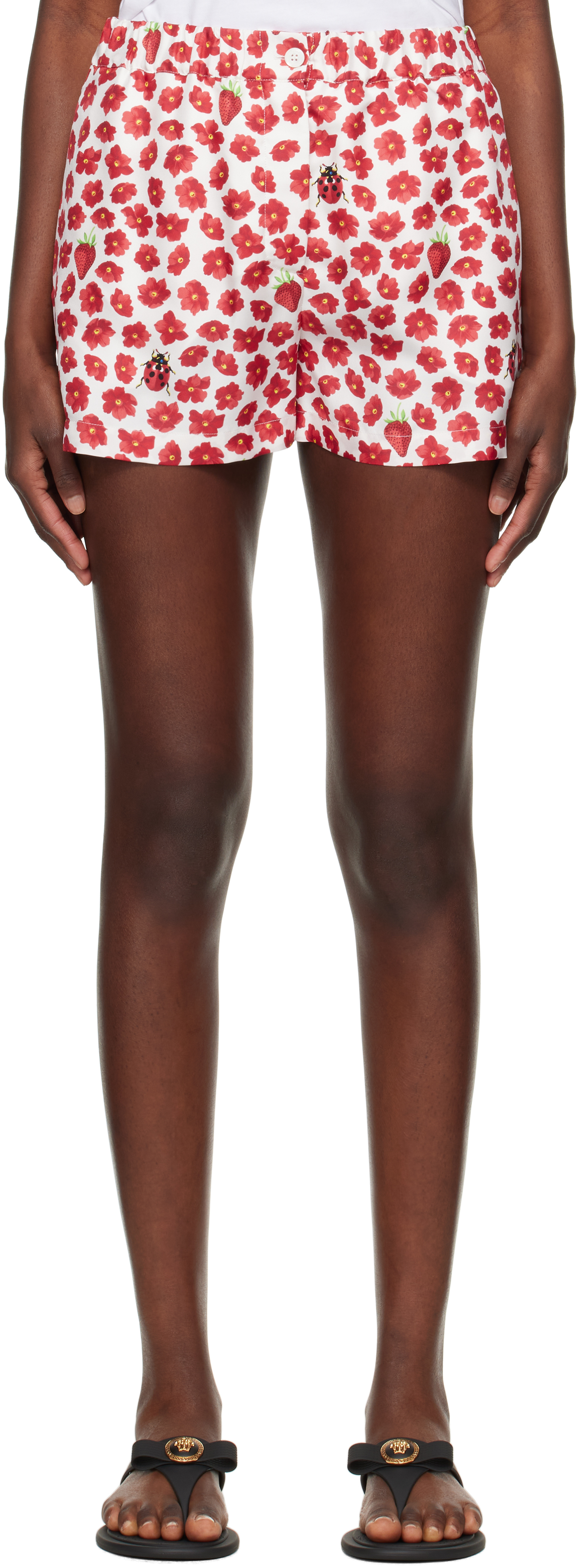 White & Red Strawberry Garden Shorts by Versace on Sale