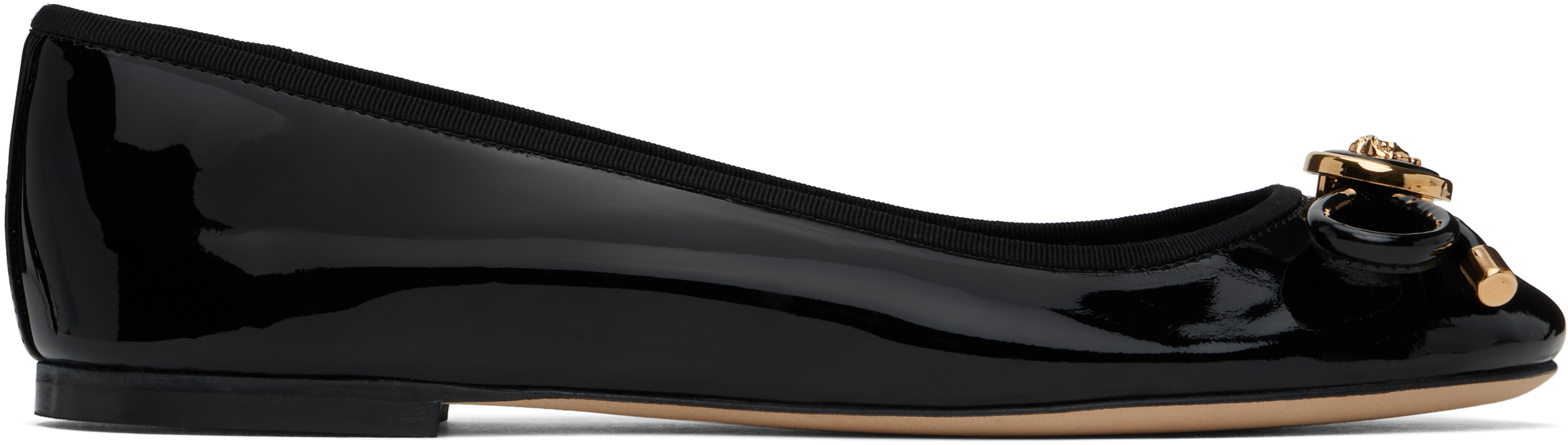 Black Opera Bow Patent Ballerina Flats