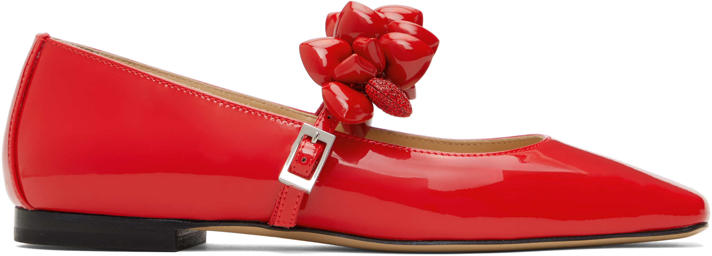 Red Puffy Heart Patent Leather Square Toe Ballerina Flats