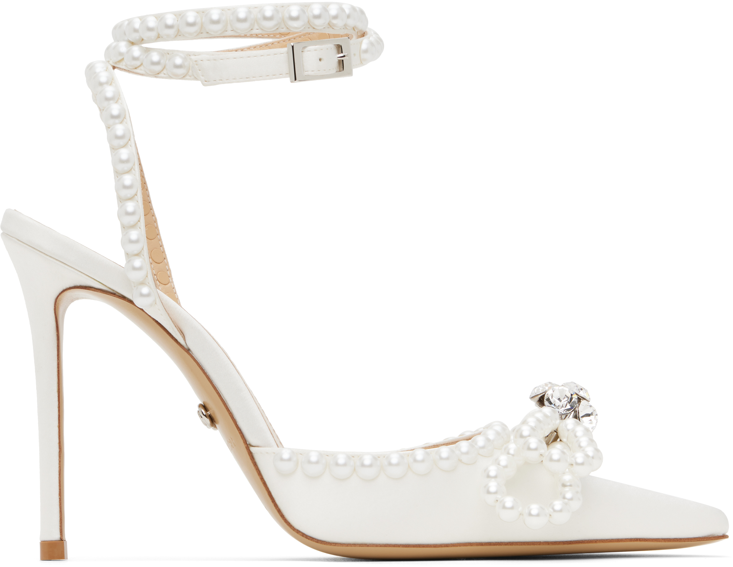 White Double Bow With Pearls Heels