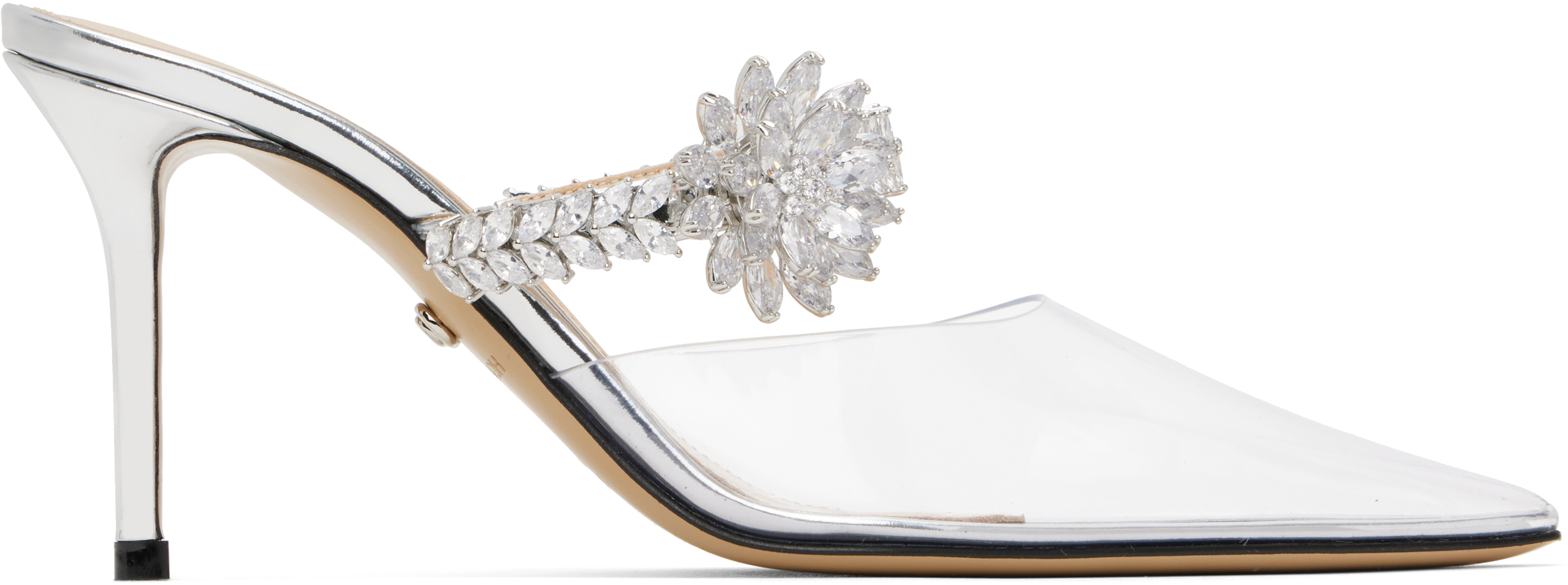 Silver Lotus Flower Jewelled Clear Mules