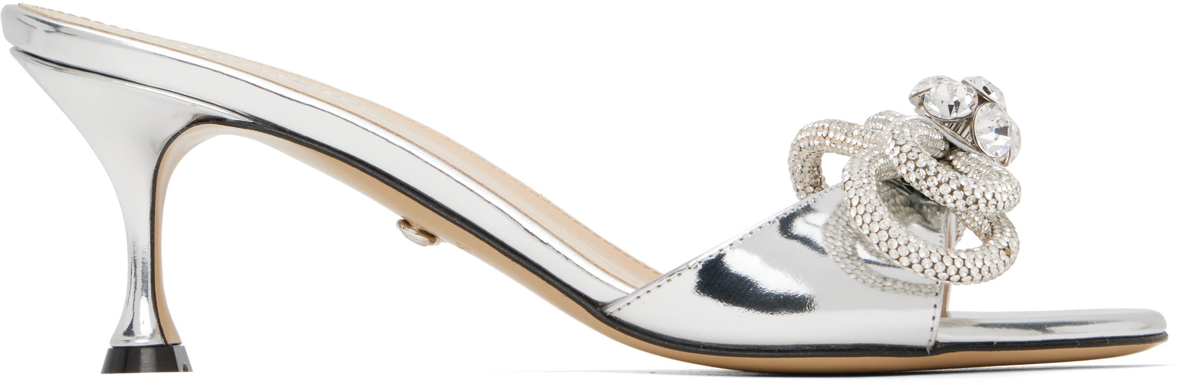 【関税込み】MACH & MACH シルバー Stud Bow ミュール Double Bow - Women's Metallic Silver Calf Leather Mules