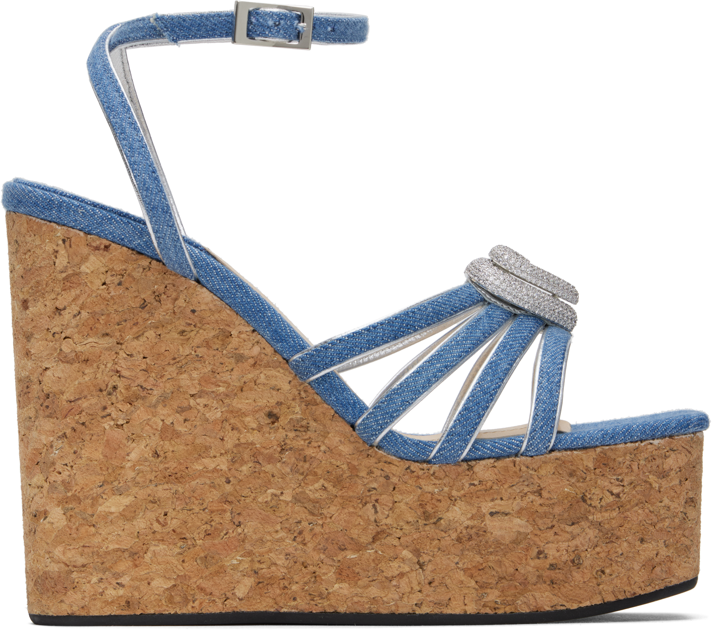 Blue Double Heart Wedge Heeled Sandals