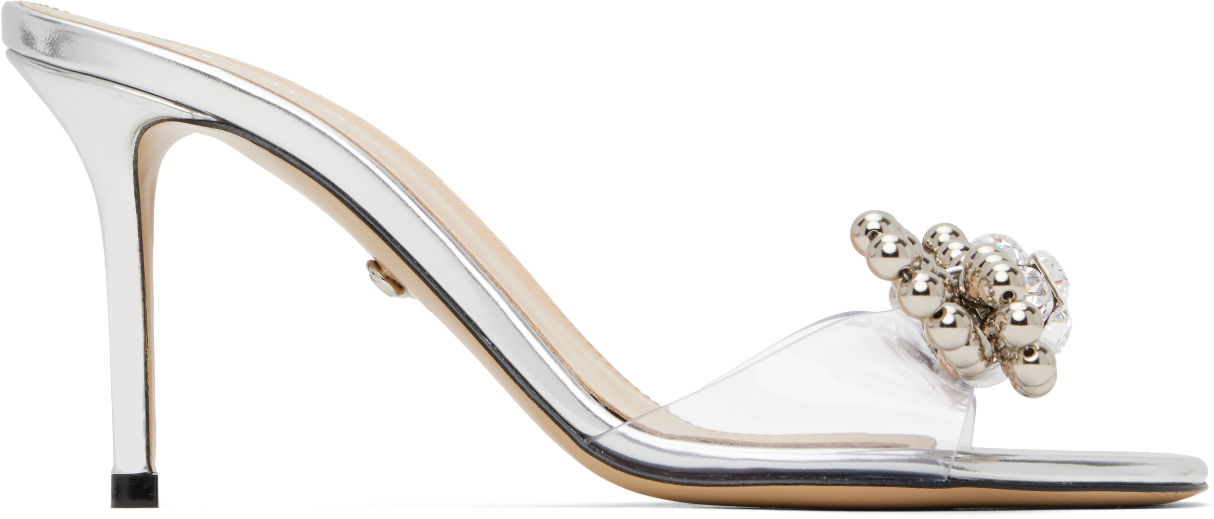 【関税込み】MACH & MACH シルバー Stud Bow ミュール MACH & MACH: Silver Stud Bow Mules | SSENSE