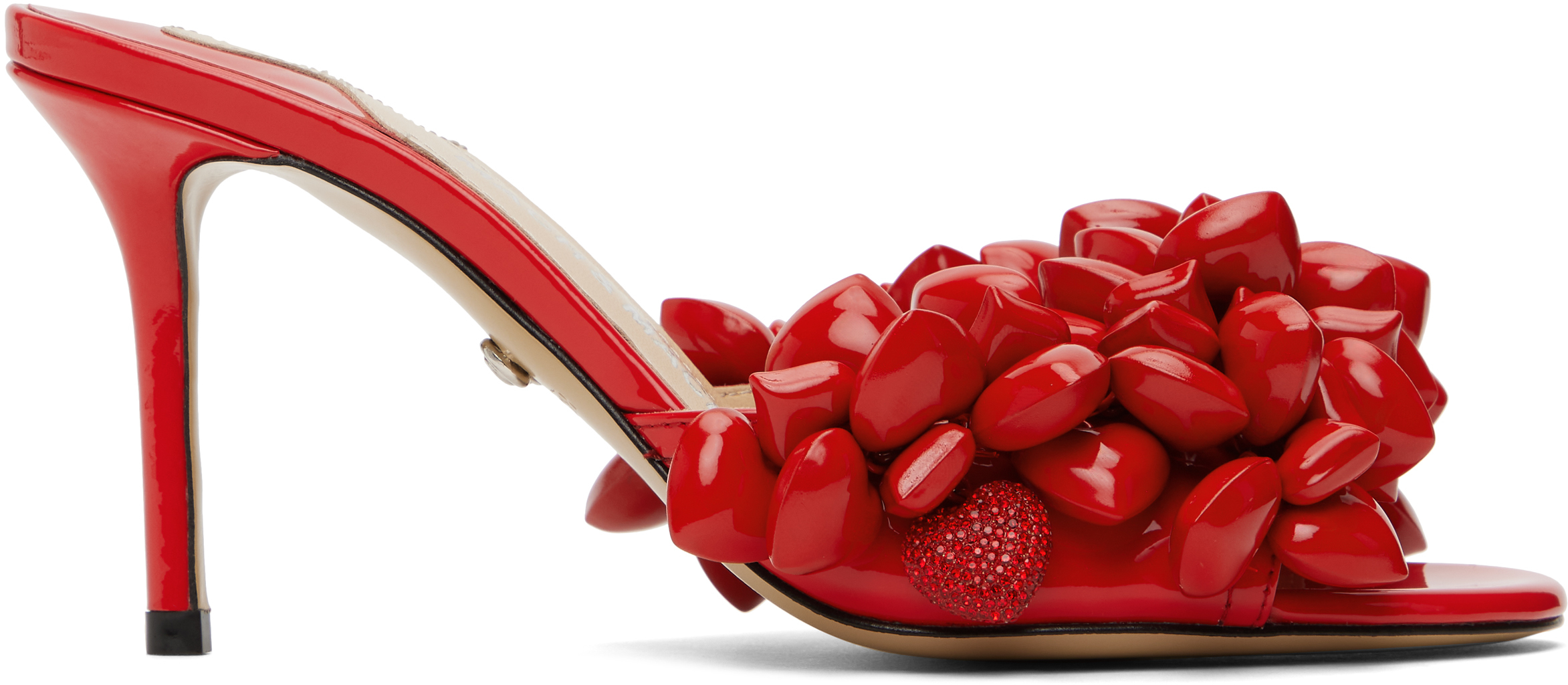 Red Puffy Heart Patent Mules