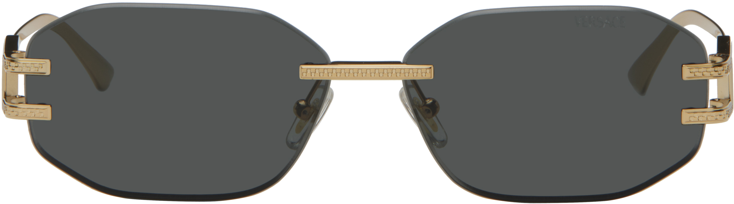 【関税込み】Versace ゴールド Damier Plaque サングラス Gold Damier Plaque Sunglasses by Versace on Sale