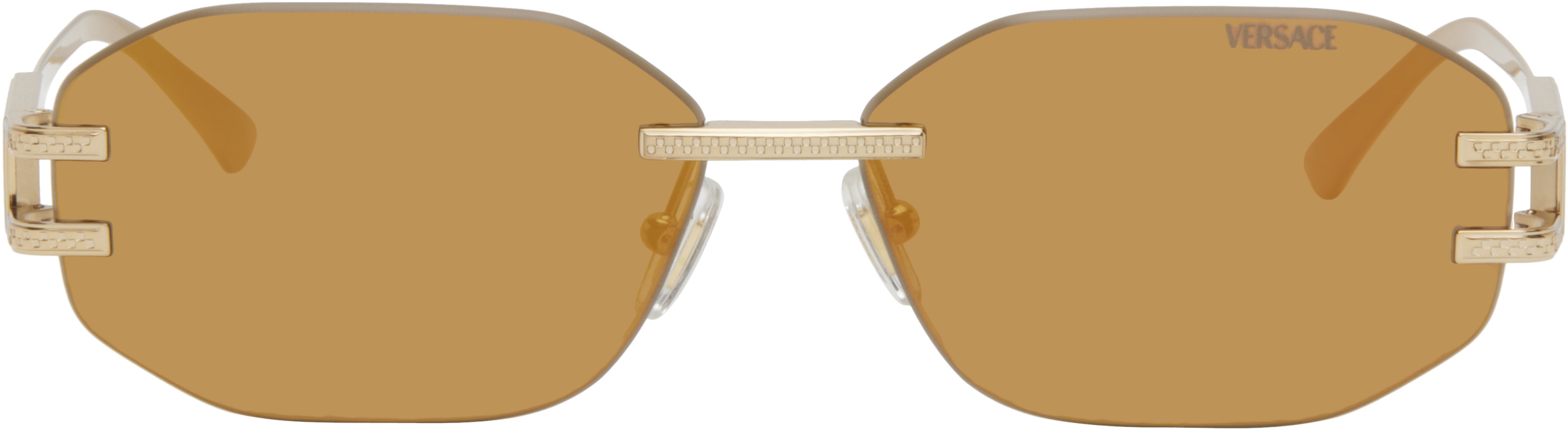 【関税込み】Versace ゴールド Damier Plaque サングラス Gold Damier Plaque Sunglasses by Versace on Sale