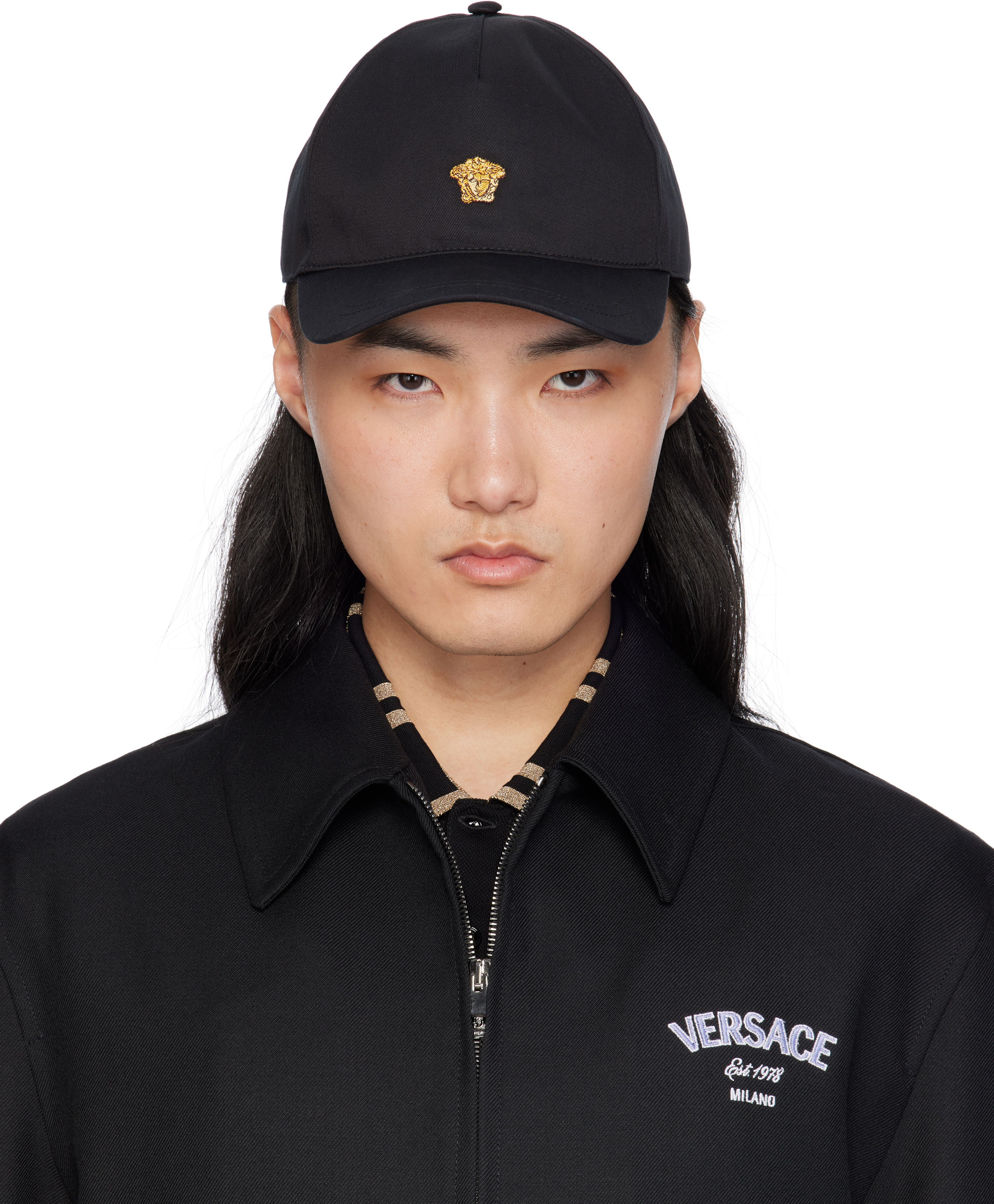 Versace★素敵！Logo Embroidery Black Baseball Cap Versace embroidered-logo Cotton Cap | Black | FARFETCH
