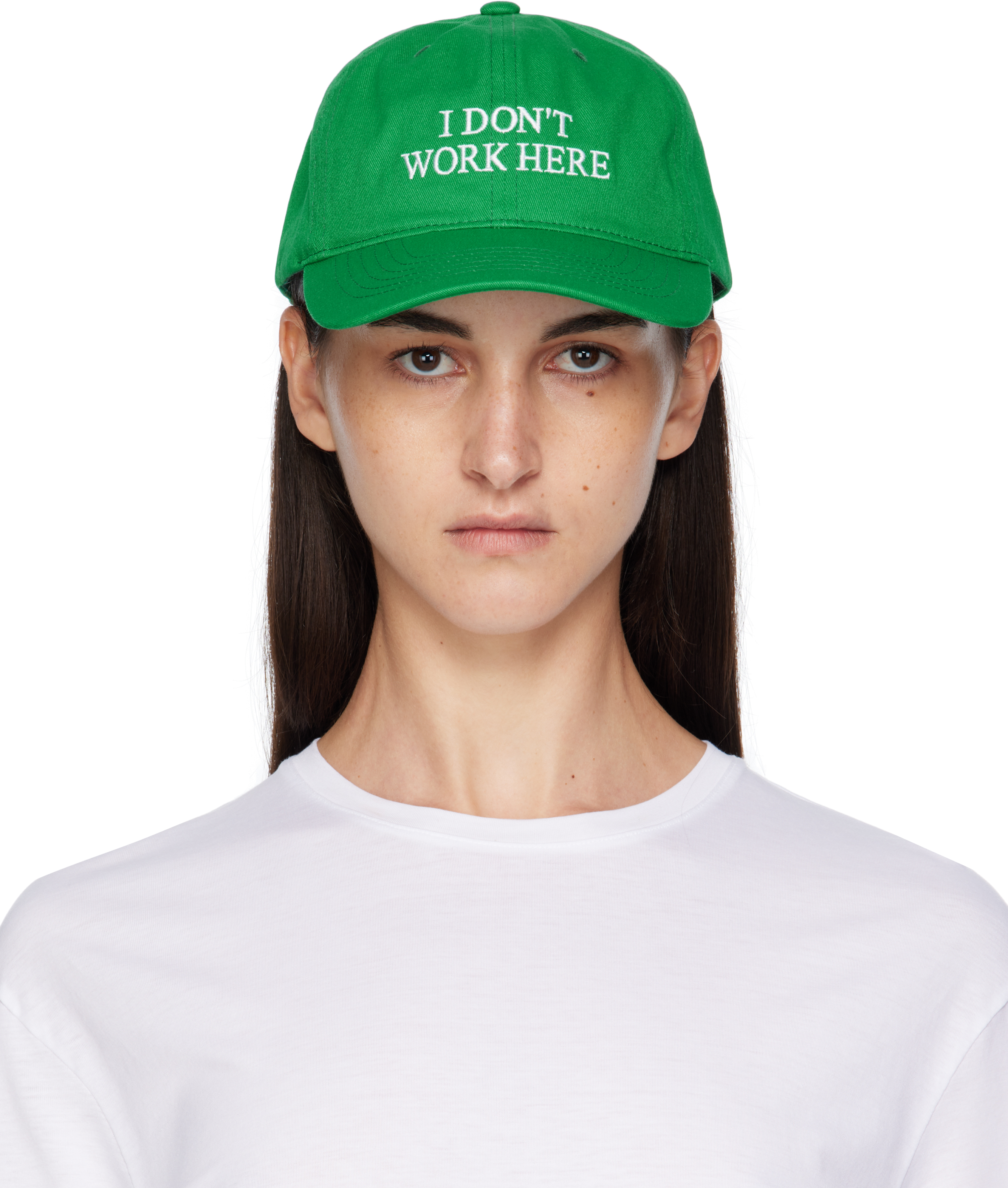 Green 'SORRY I DON'T WORK HERE' Cap by IDEA | SSENSE