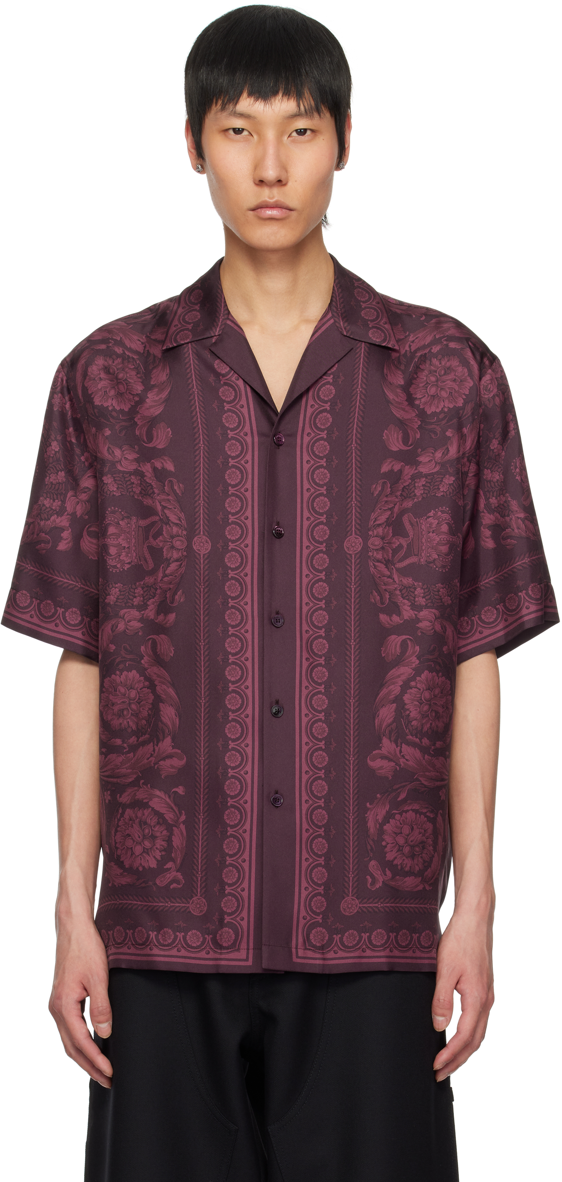 silk burgundy dress shirt Barry. Wang Mens Western Shirt Silk Burgundy Paisley Short Sleeve Button Down Dress Shirt, L main image 1