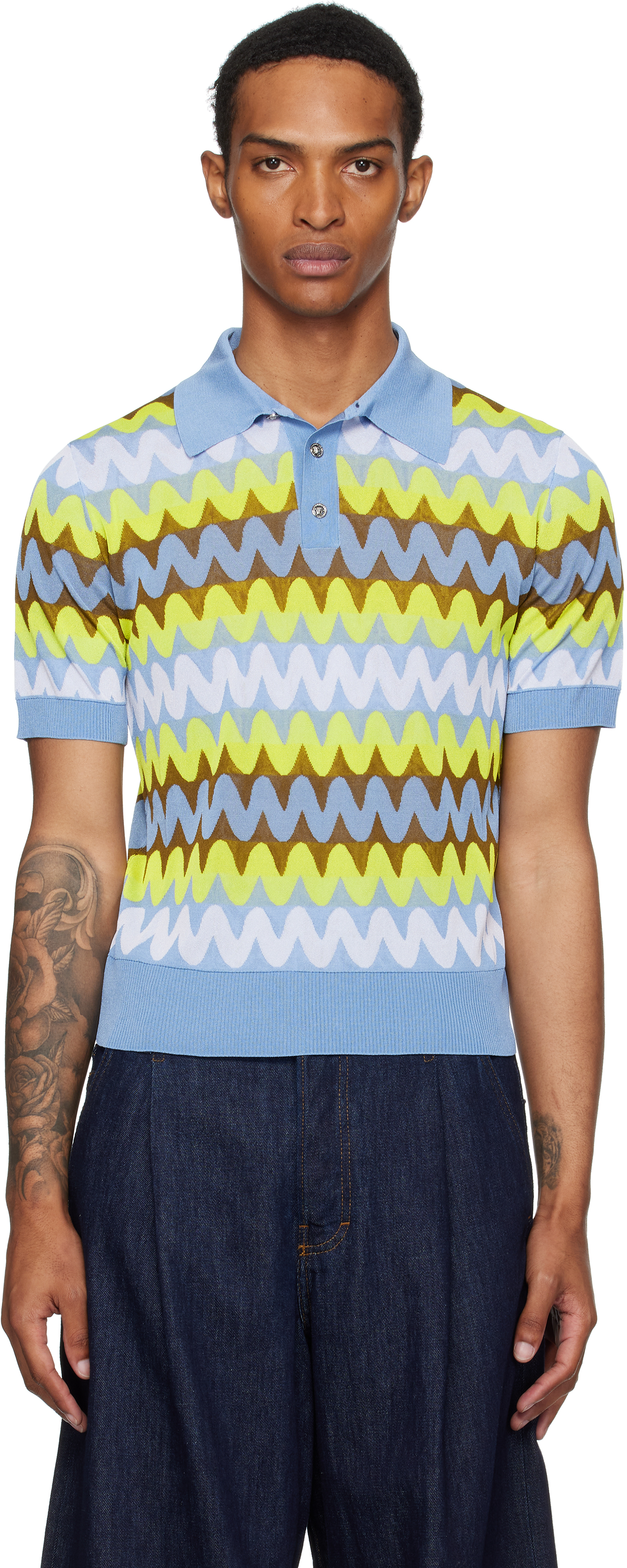 Multicolor Wave Knit Polo