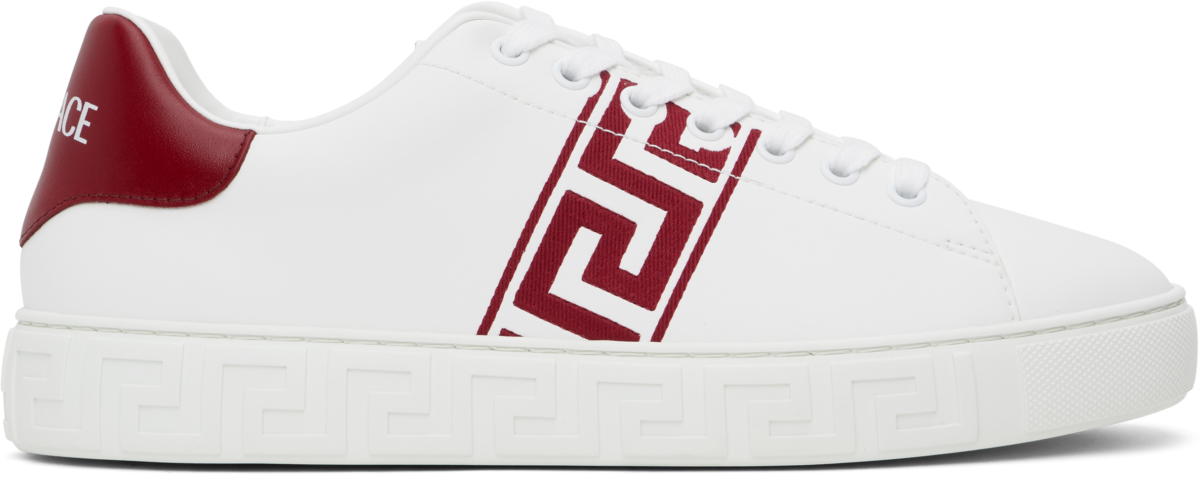 White 
Red Embroidered Greca Sneakers