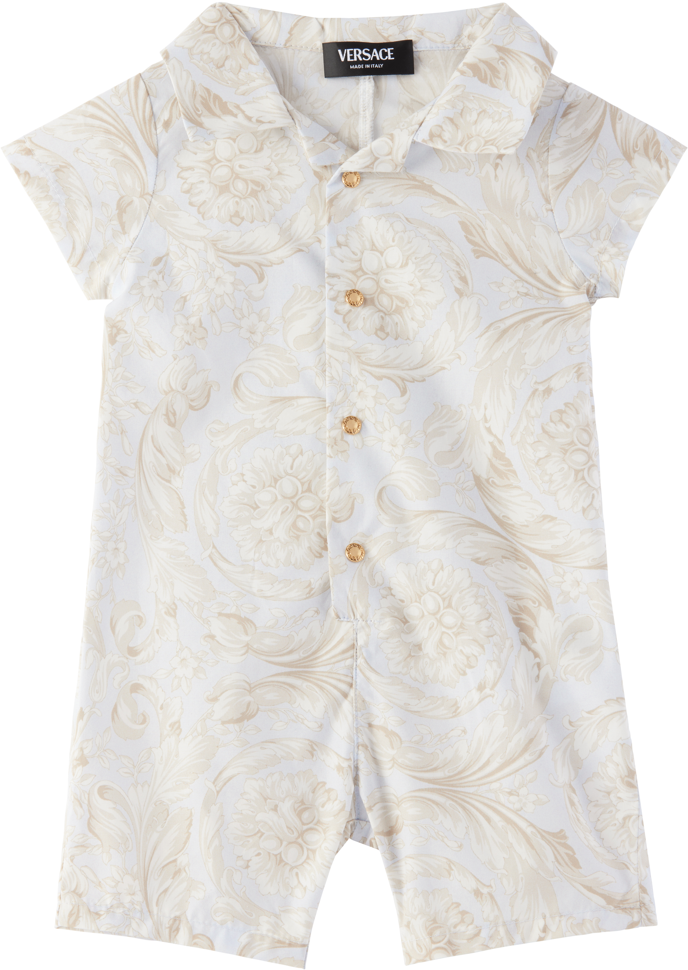 Versace Baby Blue Barocco Romper In 5uc20-new Born Blue+