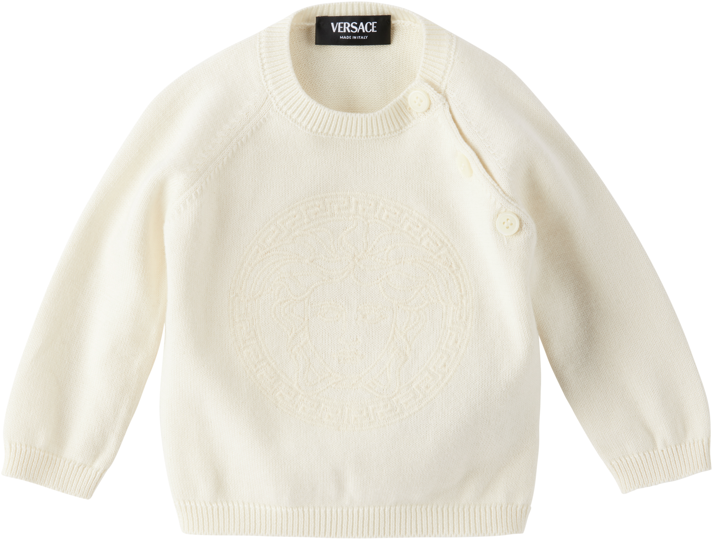 Versace Baby Off-white Embroidered Medusa Sweater & Lounge Pants Set In 1w470-ivory