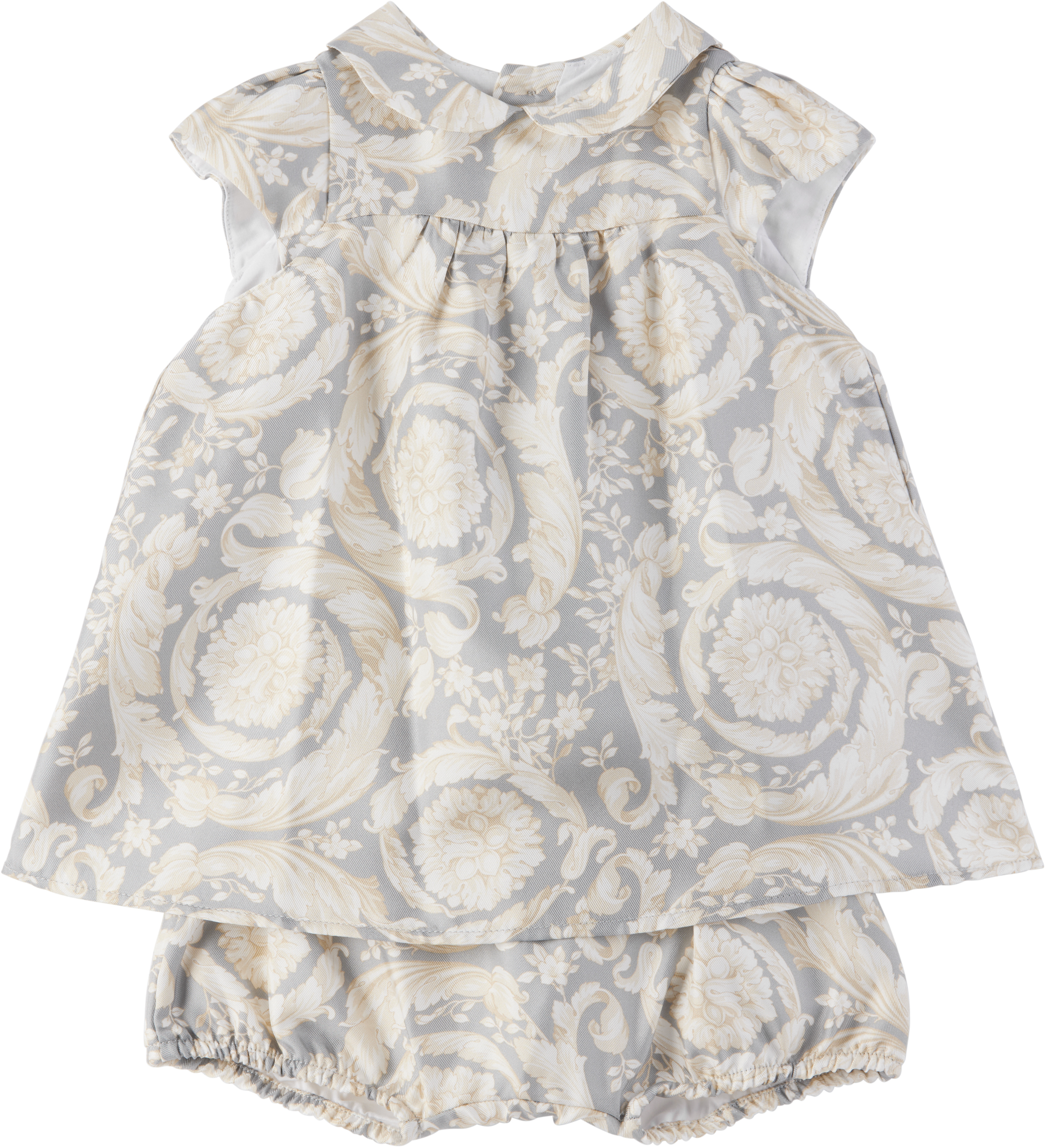 Versace Baby Gray Barocco Dress & Bloomers Set In 2eo90-concretebone+b