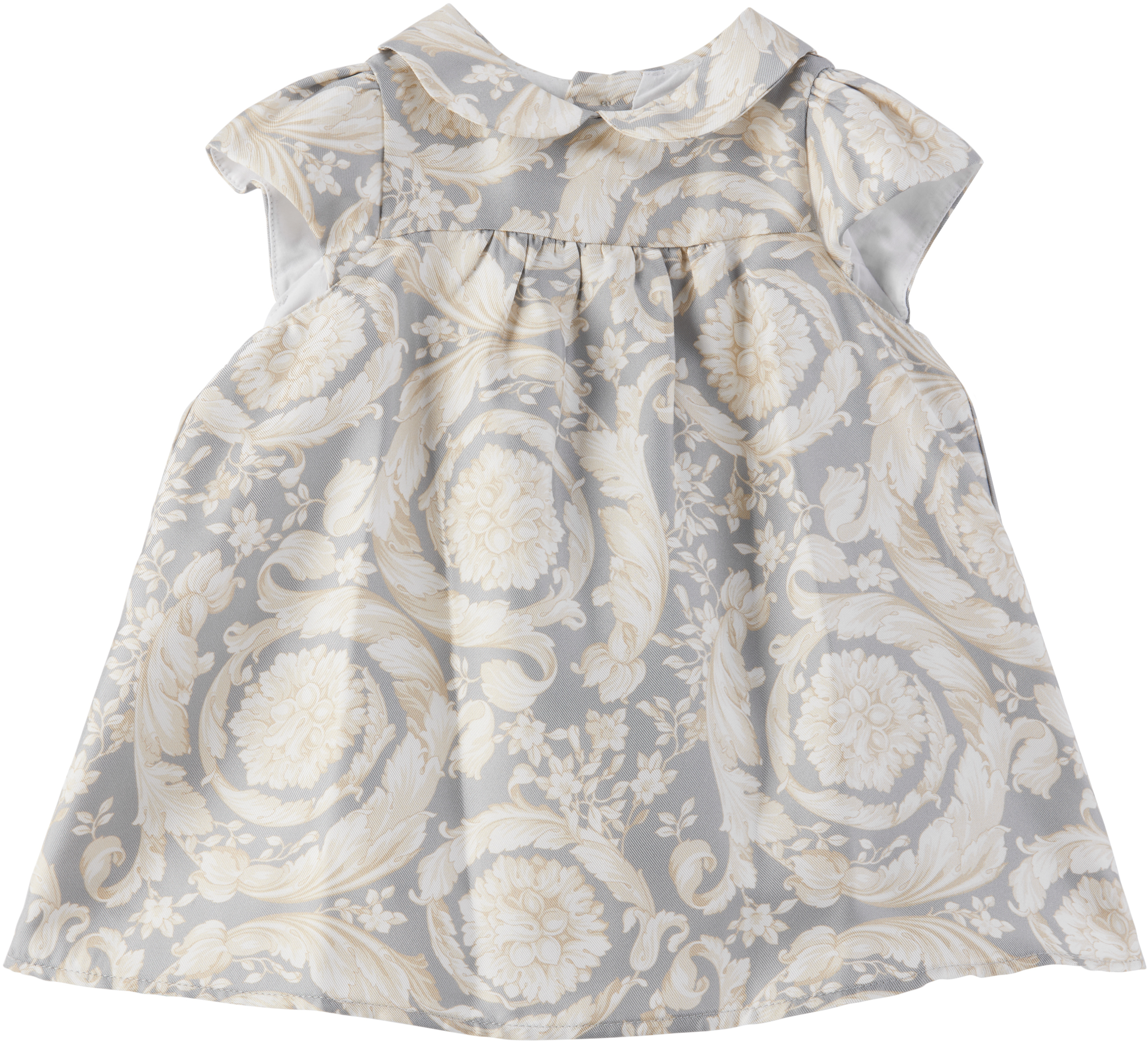 Versace Baby Gray Barocco Dress & Bloomers Set In 2eo90-concretebone+b