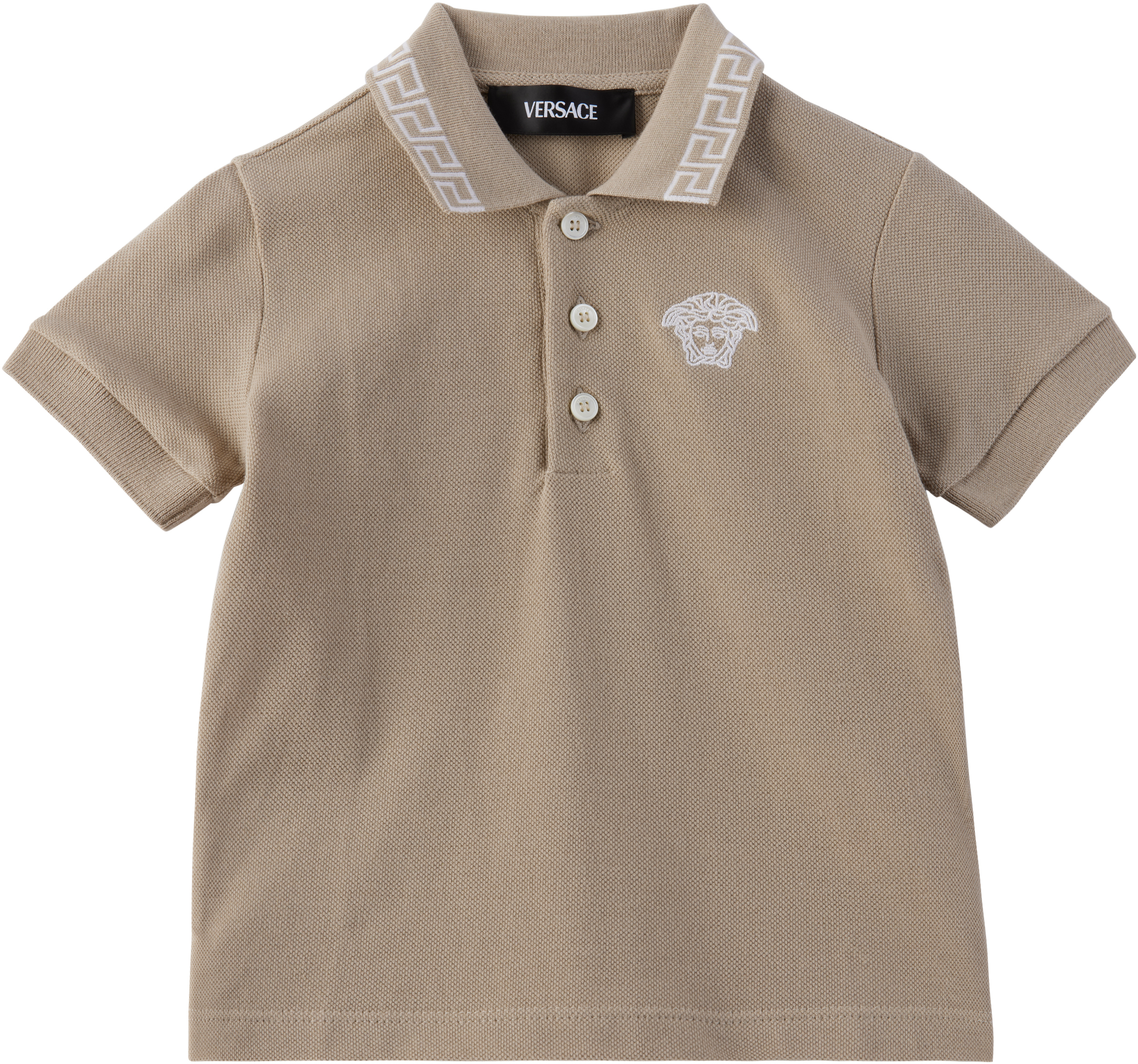 Versace Baby Taupe Greca Polo In 2ke30-sand Castle+bi