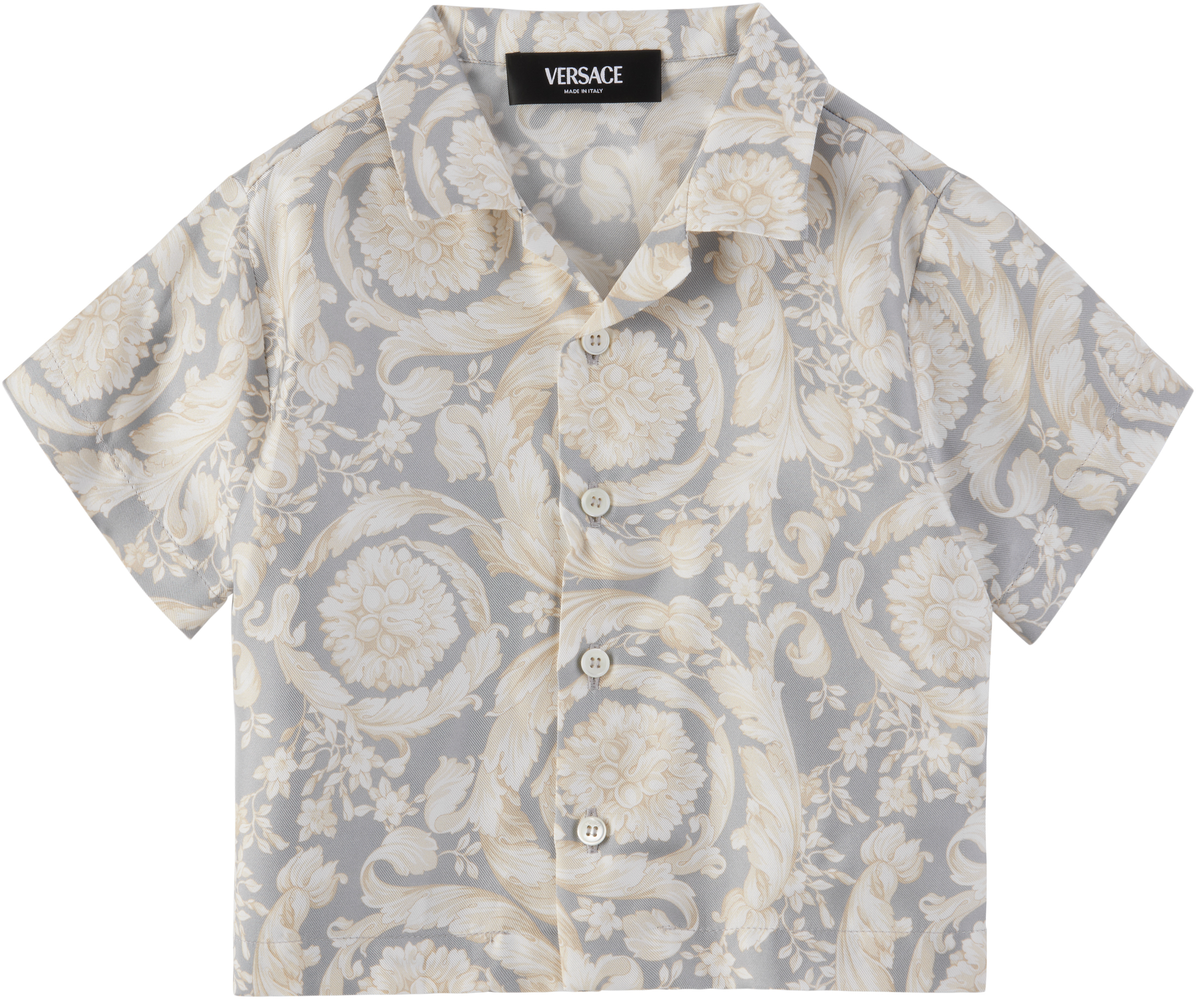 Versace Baby Gray Barocco Silk Shirt In 5e340-concrete+bone