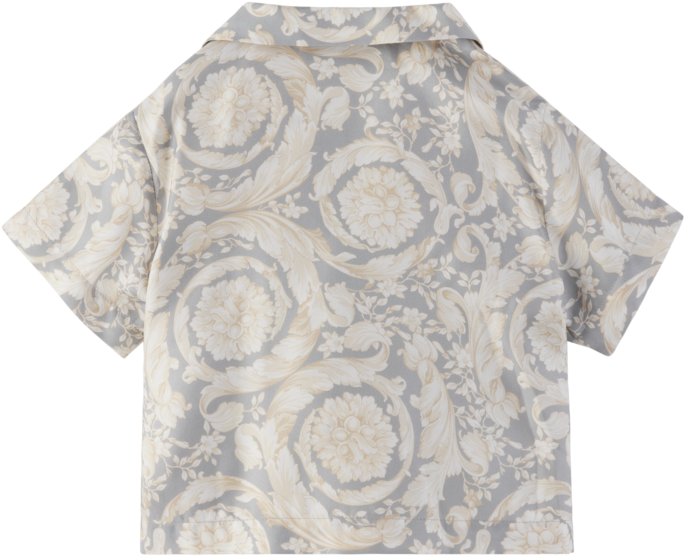 Versace Baby Gray Barocco Silk Shirt In 5e340-concrete+bone