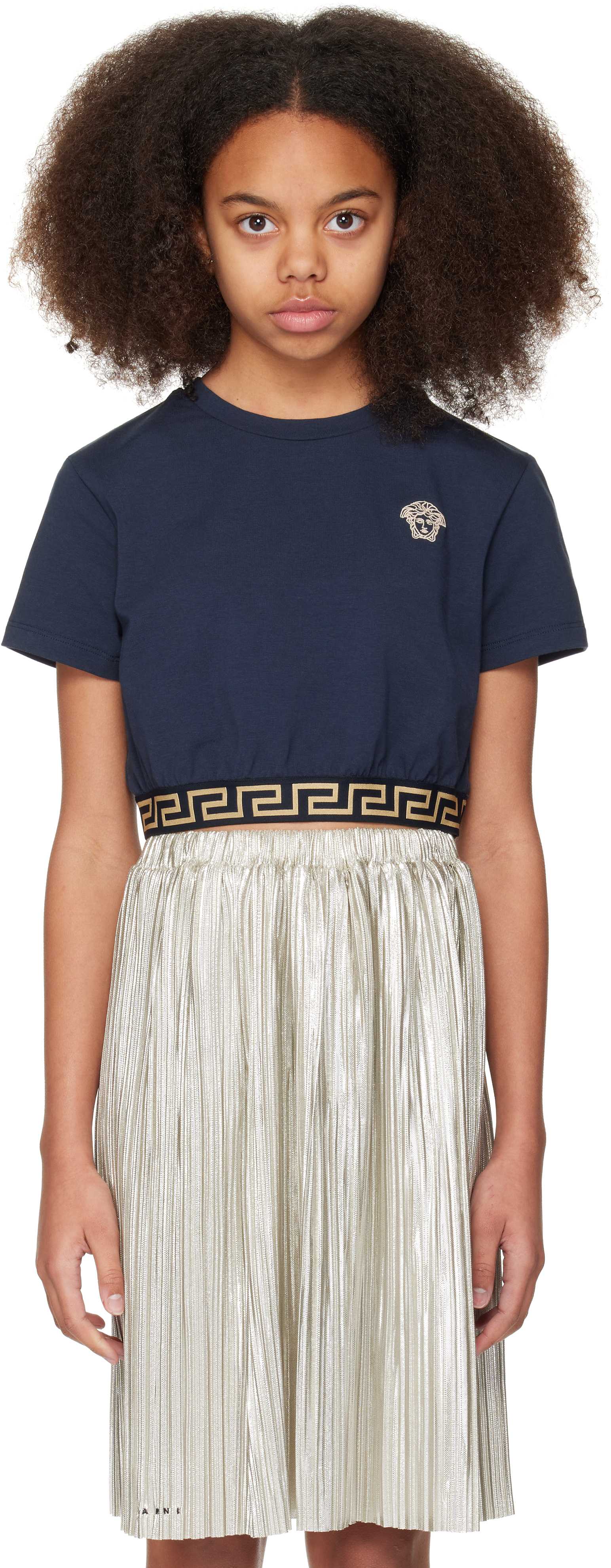 Versace Kids Navy Greca T-shirt In 2uv50-uniform Navy+s