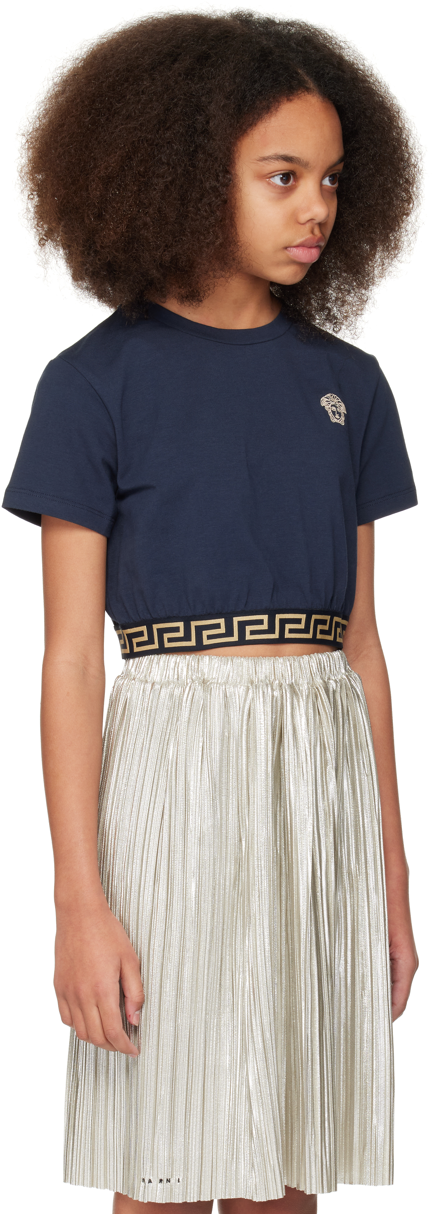 Versace Kids Navy Greca T-shirt In 2uv50-uniform Navy+s