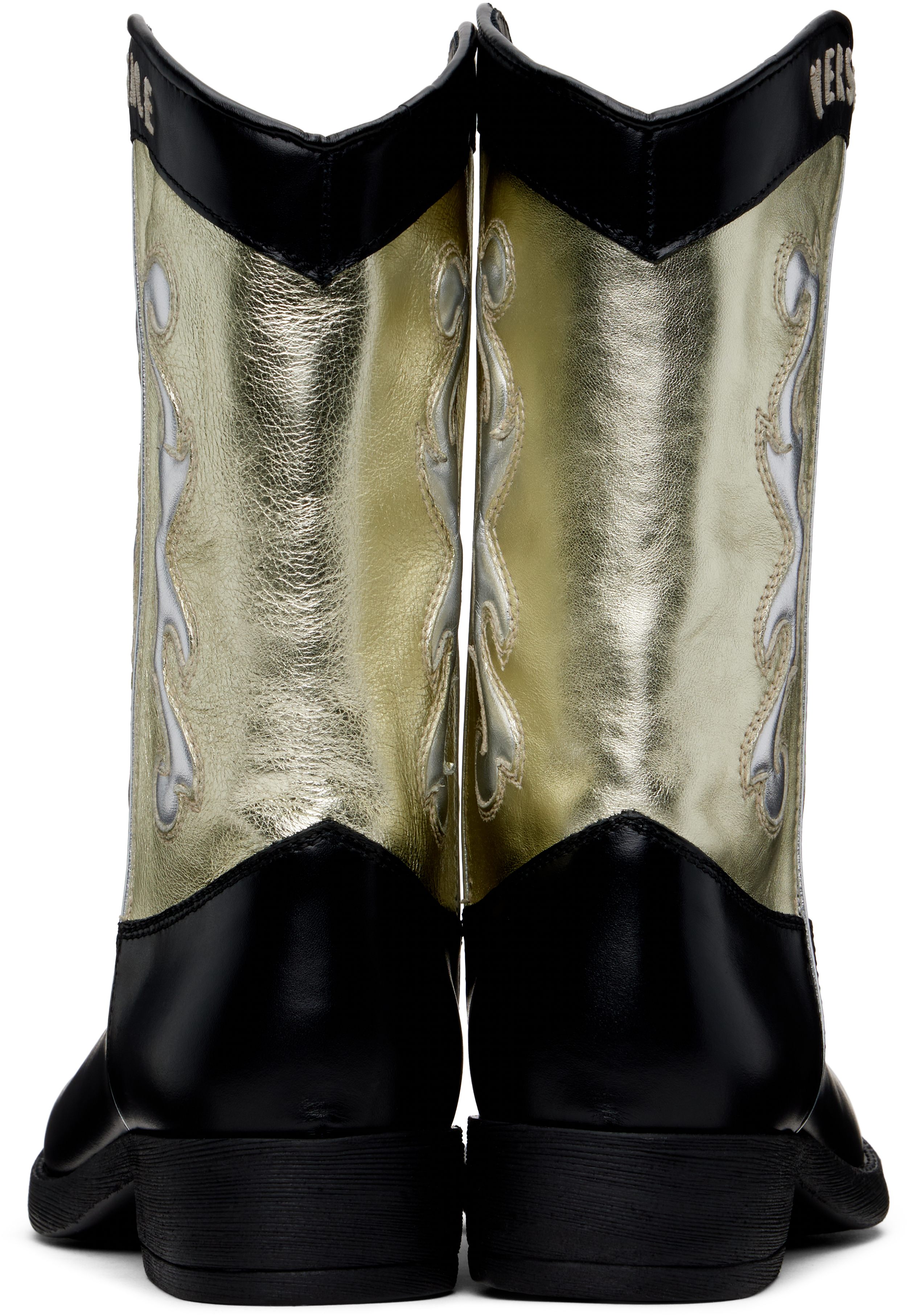 Versace Kids Black & Gold Embroidered Texan Boots In 5ba20-nero+oro+argen