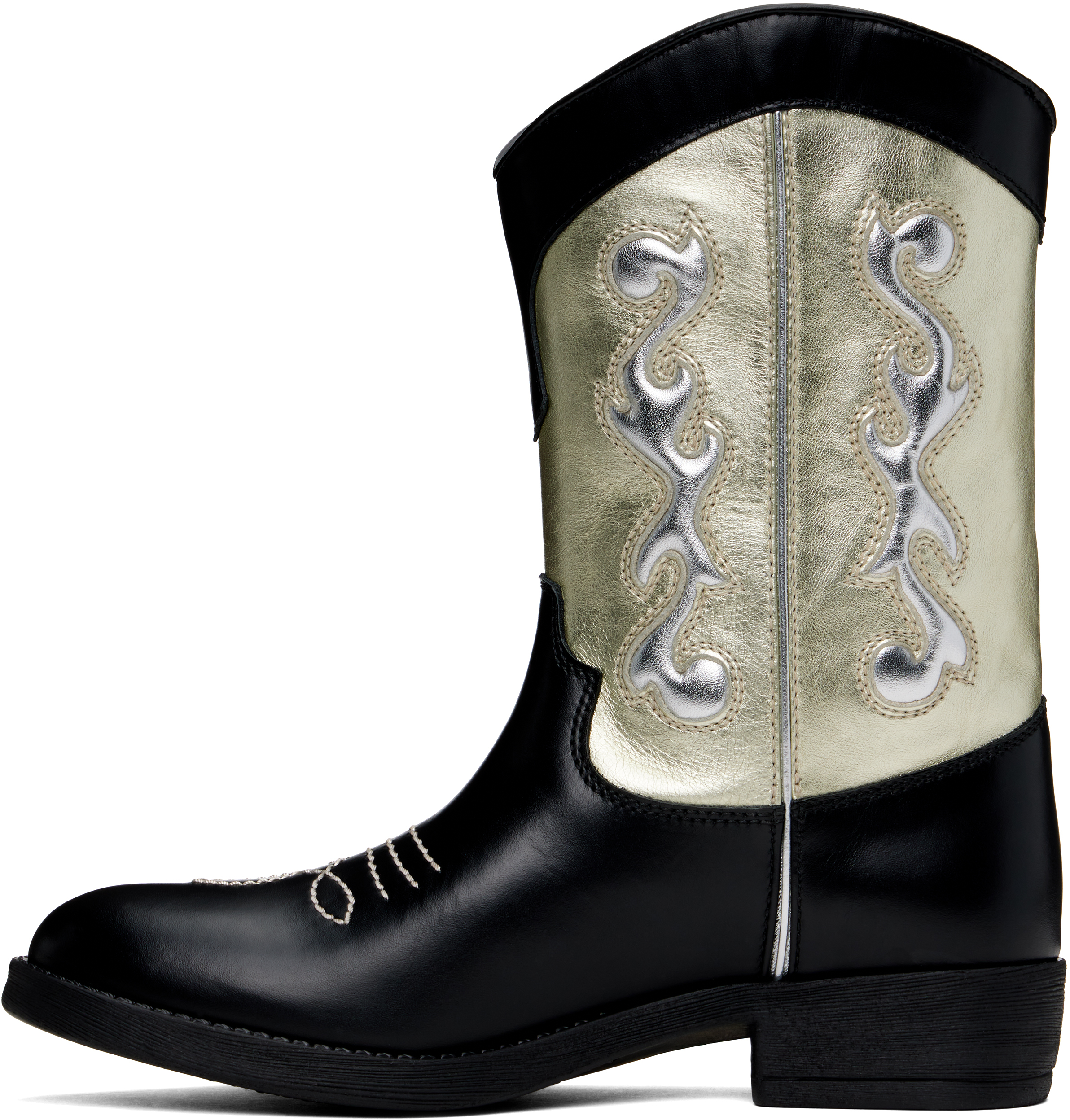 Versace Kids Black & Gold Embroidered Texan Boots In 5ba20-nero+oro+argen