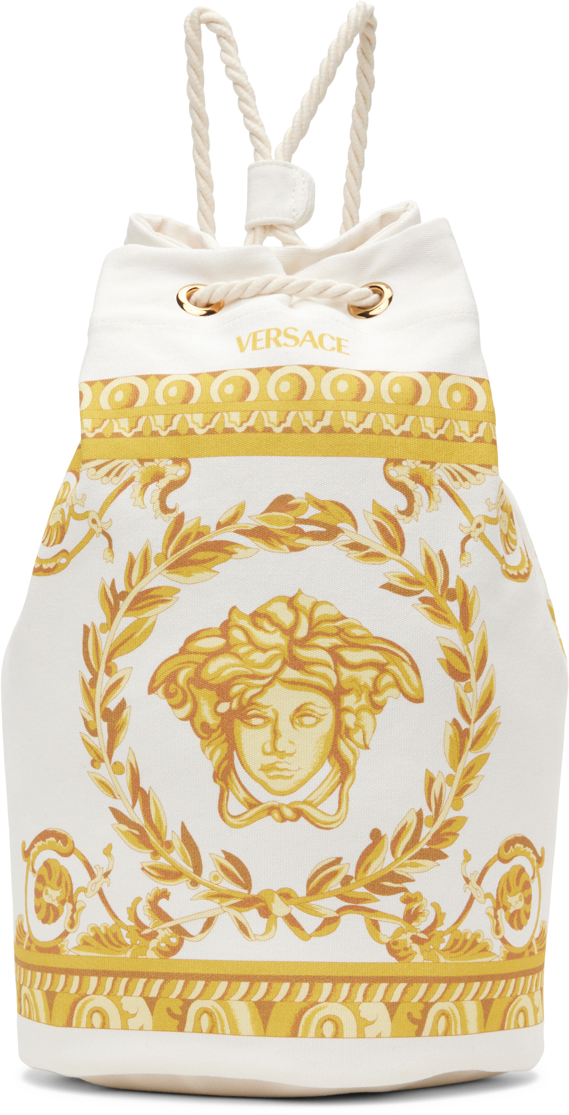 Versace Kids White & Gold Canvas Sling Bag In 2ko5v-naturale + Oro